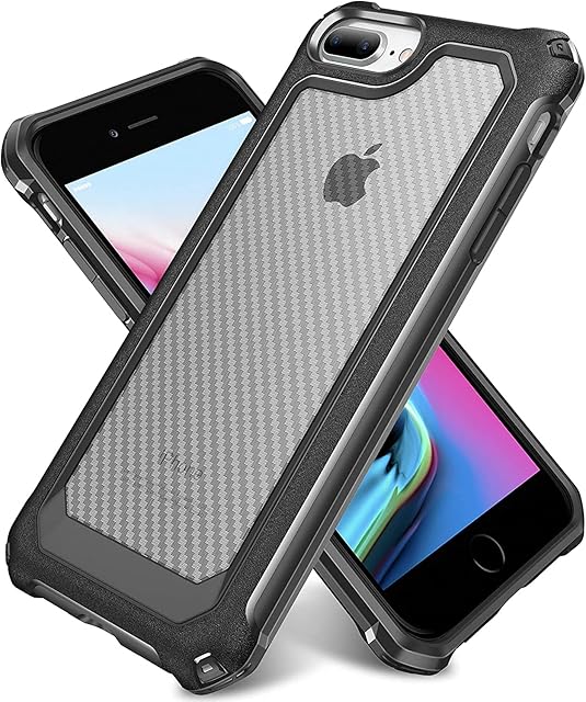 SUPBEC iPhone 8 Plus Case, iPhone 7 Plus Case, Carbon Fibre Shockproof Protective Cover [Military Grade Drop Protection] [Anti Scratch], iPhone 8 Plus / 7 Plus Case and Screen Protector, 5.5", Black
