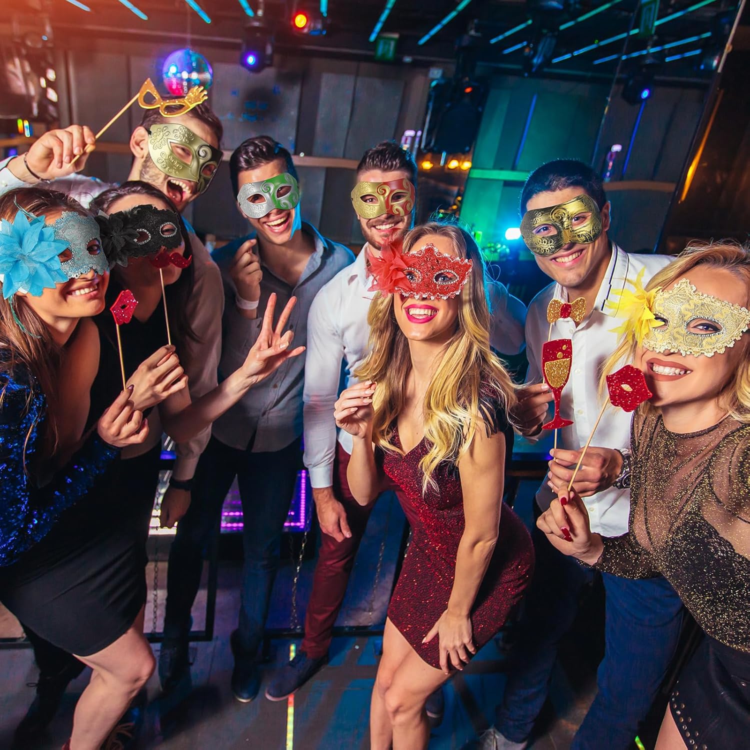 Sratte Mardi Gras Couple Masquerade Mask with Feather Flower Unisex Half Face Venetian Mask for Carnival Parade Valentine