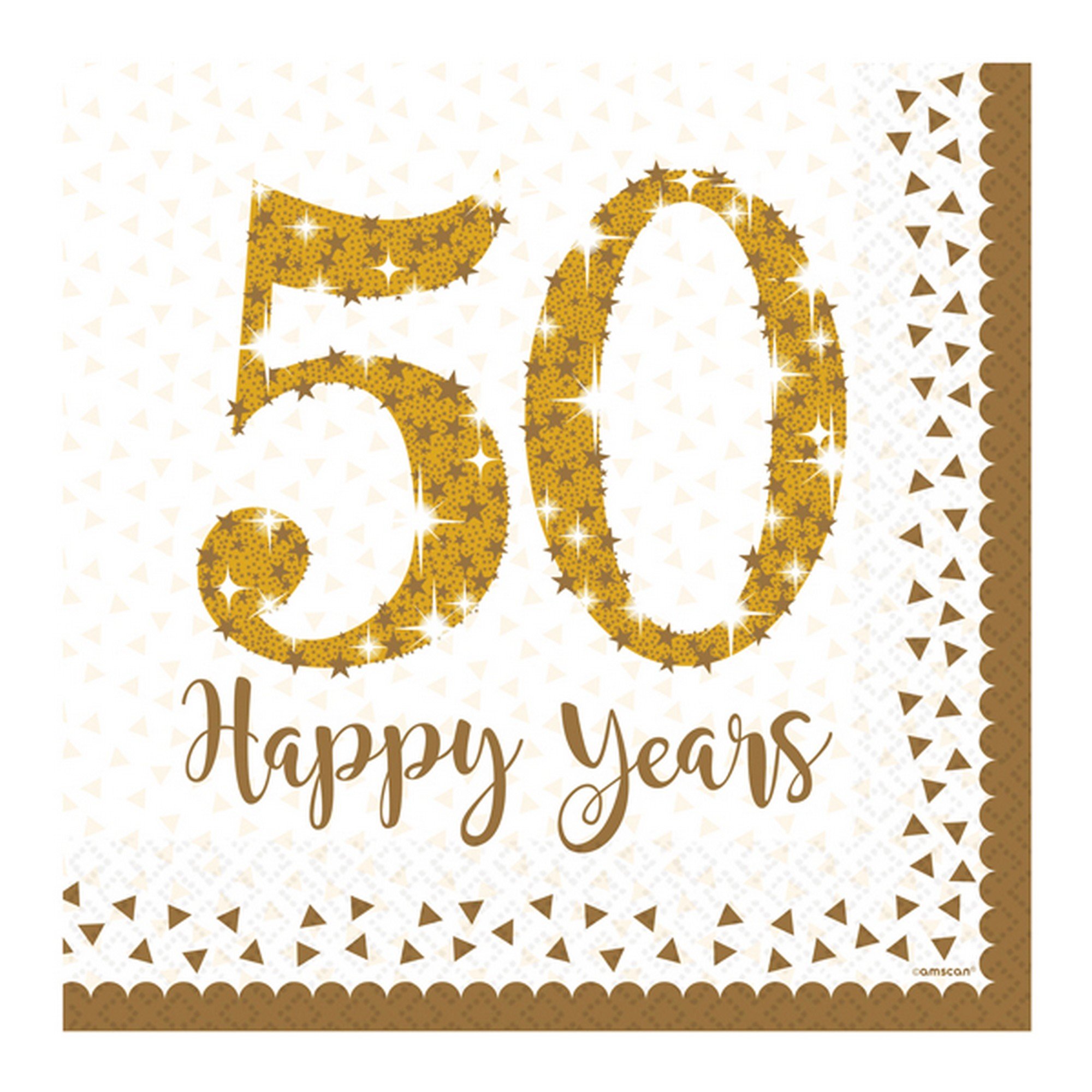 Amscan Multicolour (Pkt) Adult 16 Pack Sparkling Golden 50Th Anniversary Luncheon Napkins 33Cm