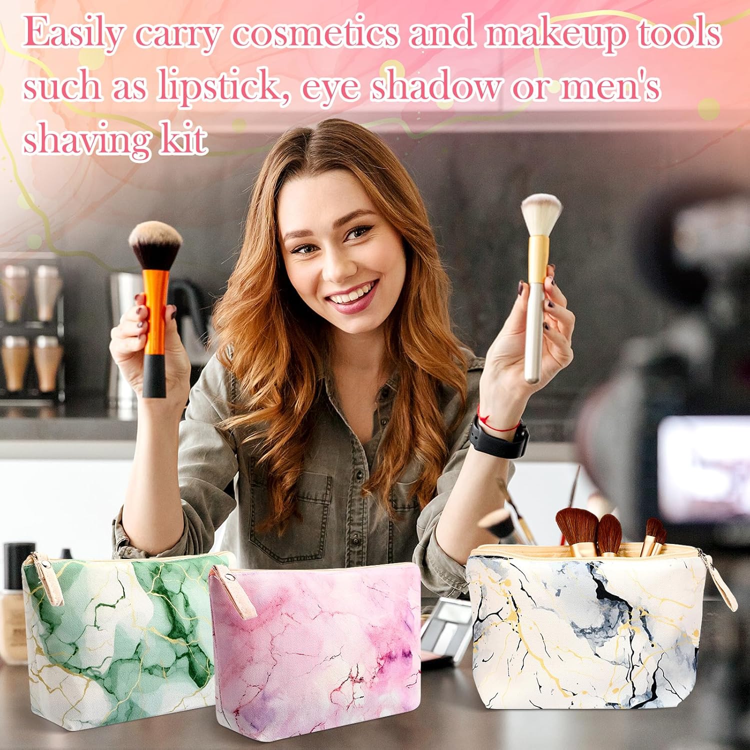 Boao 6 Pieces Canvas Cosmetic Bags Pouches for Purse with Zipper Printed Makeup Bag Multi Function Canvas Travel Pouch Organizer Pouch for Women Vacation Travel, 6 Styles(Marbling Style) - Image 6