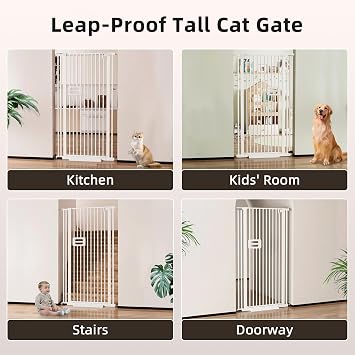 140CM Gate Extra Tall Pet Gate, 82-89CM Wide Cat Dog Gate for Doorways& Stairs, Tall Cat Gate Metal Walk Through Auto Close 3.5CM Narrow Gap, Pressure Mounted No Drilling, White