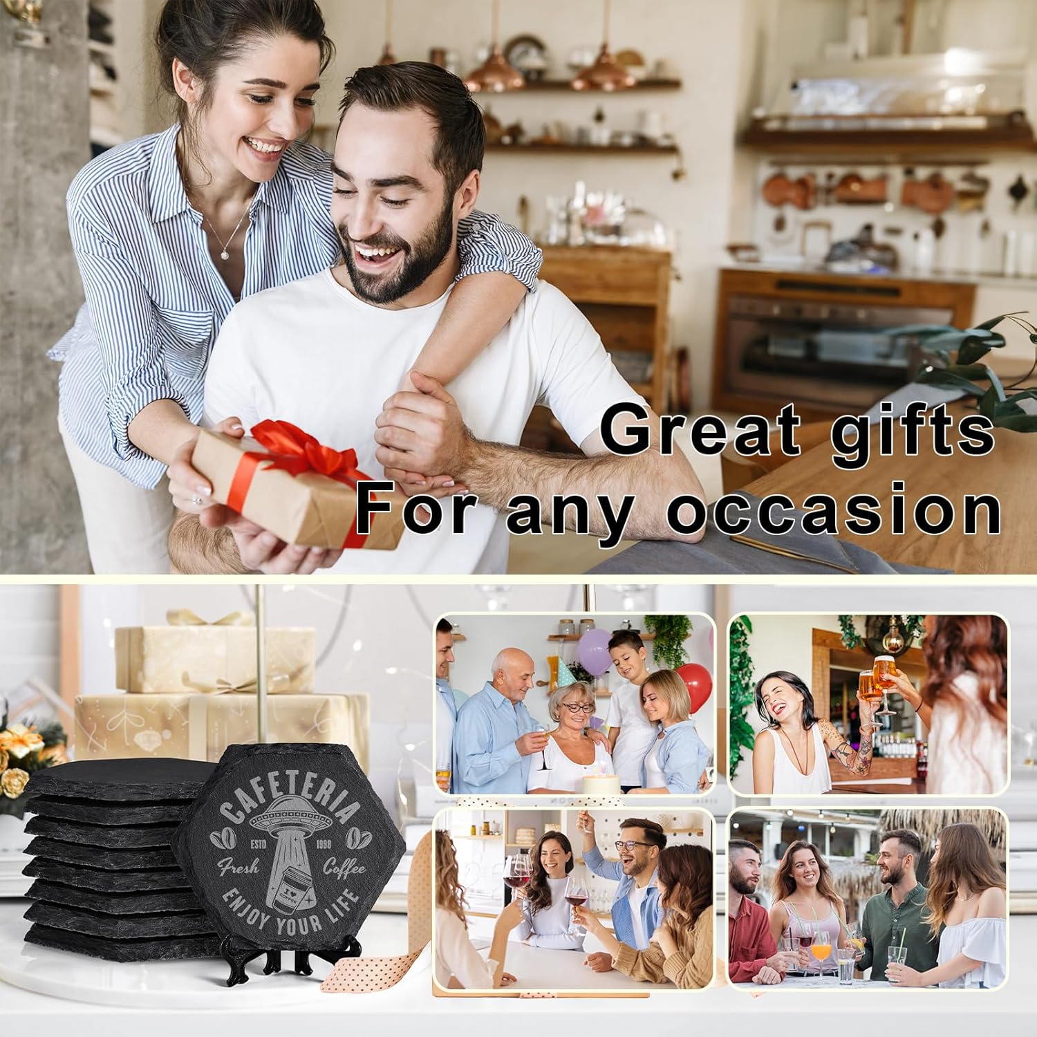 36 Pieces Slate Coasters Bulk, 4 Inch Hexagonal Blank Black Stone Coaster for Drinks Natural Handmade Hexagon Rock for Laser Engraving, Gifts, Engraver, Wedding, Christmas, Home Decor - Image 5