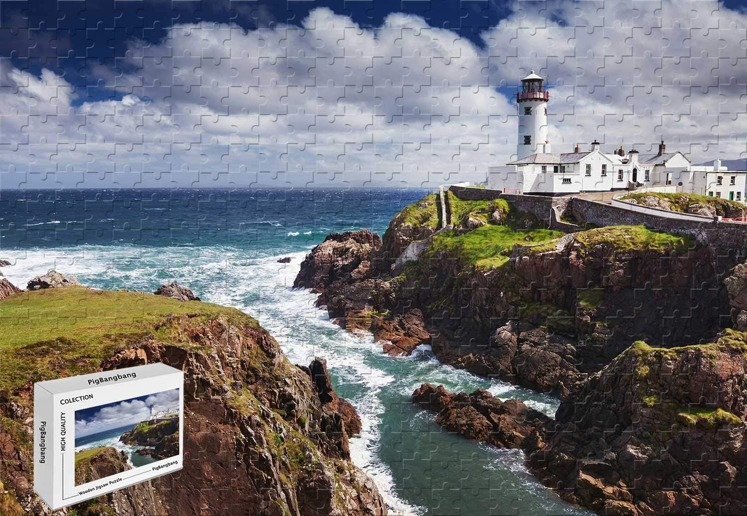 500 Piece Jigsaw Puzzle - Fanad Head Lighthouse Portsalon Ireland Nice Painting Handmade Wooden 20.6 X 15.1 Inch