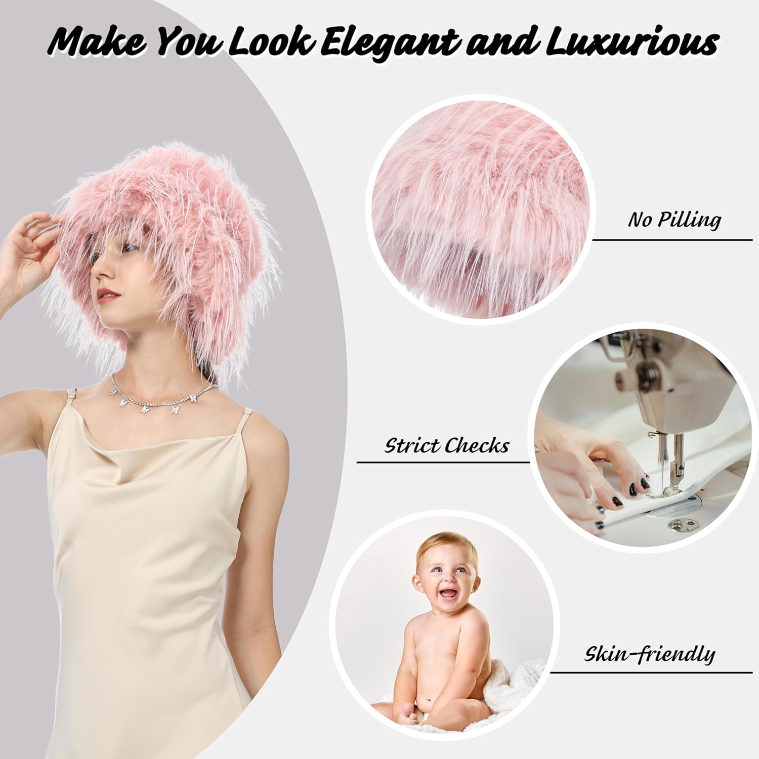 Women's Faux Fur Bucket Hats Winter Fluffy Warm Ladie's Plush Solid Color Fisherman Cap - Image 5