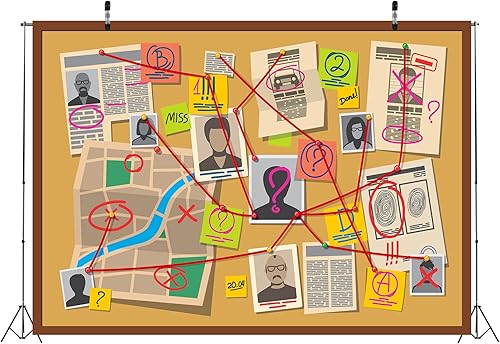 Miniatura 9 de BELECO Telón de fondo de tela de 10 x 8 pies para fotografía de agente espía de detective, caricatura, tablero de crimen, fotos de sospechosos,