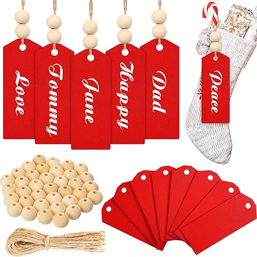 Marsui 110 etiquetas de nombre para calcetines de Navidad, etiquetas de madera sin terminar, etiquetas para colgar calcetines de Navidad, cuentas de