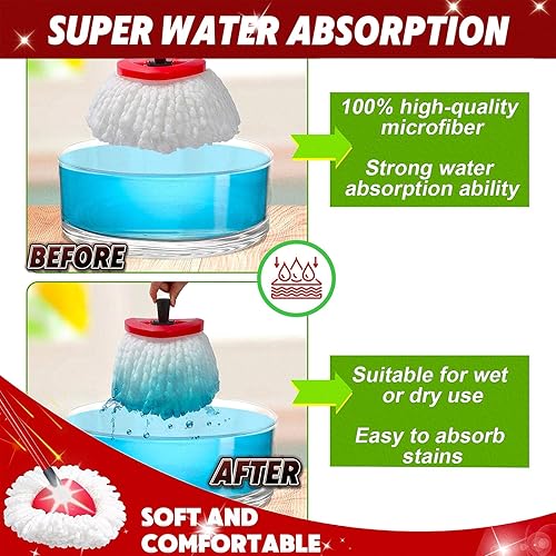 Vista 6 de Paquete de 4 cabezales de repuesto para trapeador giratorio compatibles con el sistema EasyWring de 1 tanque, cabezal de repuesto reutilizable