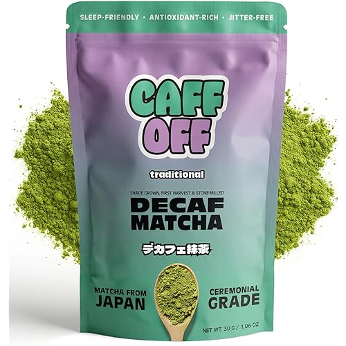 Caff Off Decaf Matcha Green Tea Powder From Japan – Small Premium Bag - 1.06 oz / 30 g – Ceremonial Grade – Naturally Decaffeinated Without Chemicals – Tested for Heavy Metals