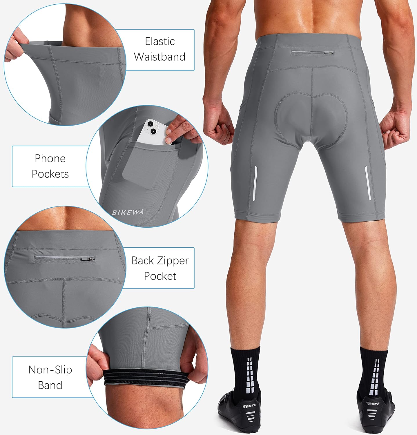 Bikewa Men's Bike Shorts 3D Padded Cycling Road Biking Mountain Riding Biker Bicycle UPF 50+ Cycle Shorts Zipper Pockets - Image 5