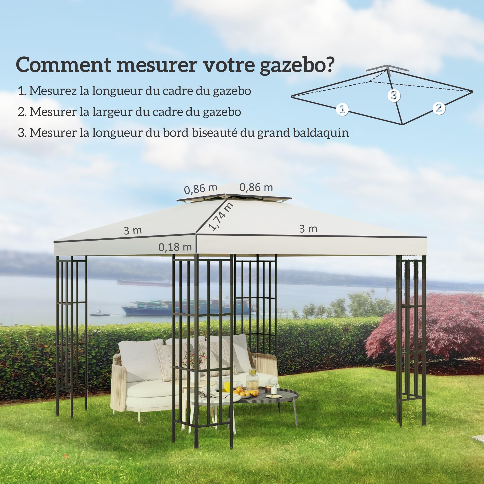 HOMCOM Outsunny Toit de Remplacement pour Gazebo de Jardin Toile de Rechange pour pavillon tonnelle Tente 3 x 3 m Crème