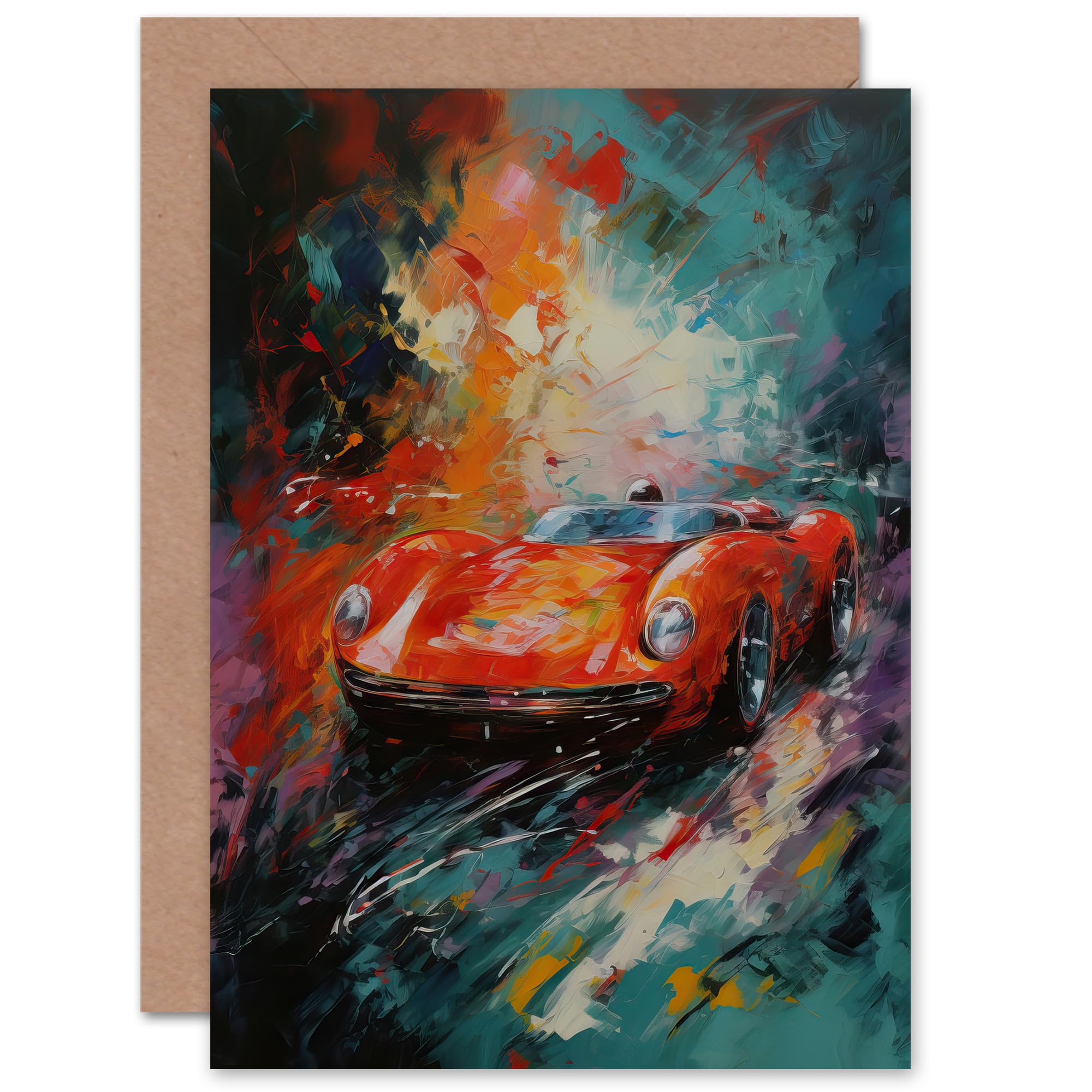 Artery8 Red Classic Sports Car for Husband Him Dad Son Brother Birthday Thank You Congratulations Blank Art Greeting Card