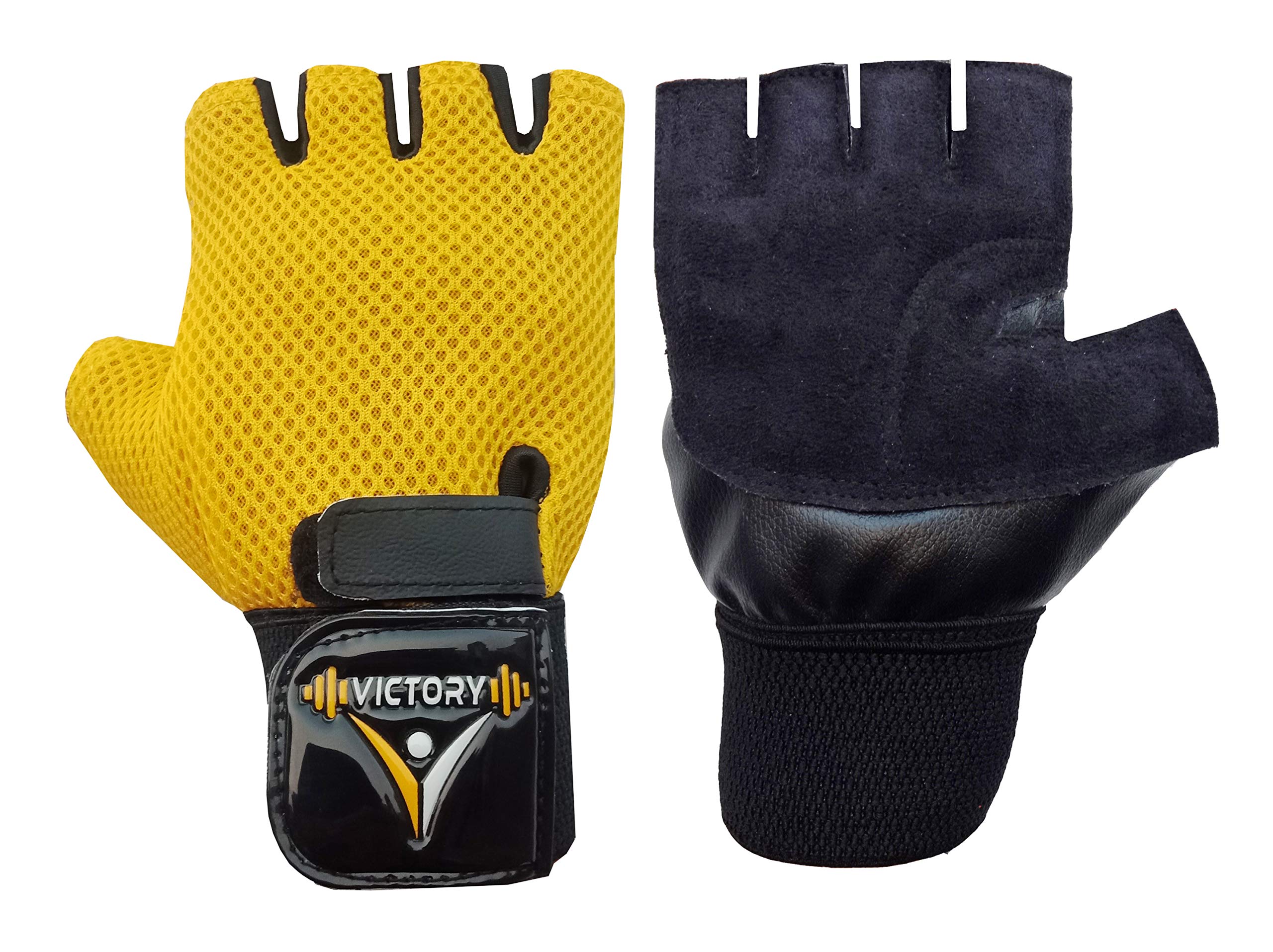 VICTORY ACE Leather Palm with Wrist Support Gym & Fitness Gloves (Colour May Vary) (Yellow)-image-14