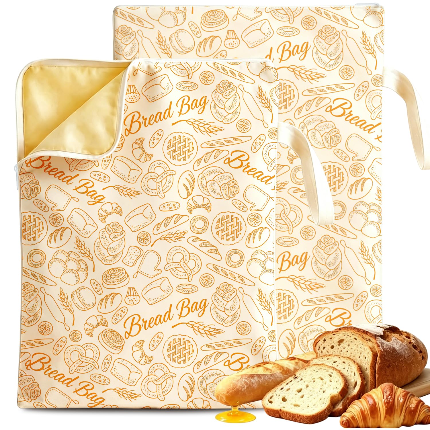 Finphoon 2PCS Zipper Reusable Beeswax Bread Bags 13"x17" Homemade Bread Bag
