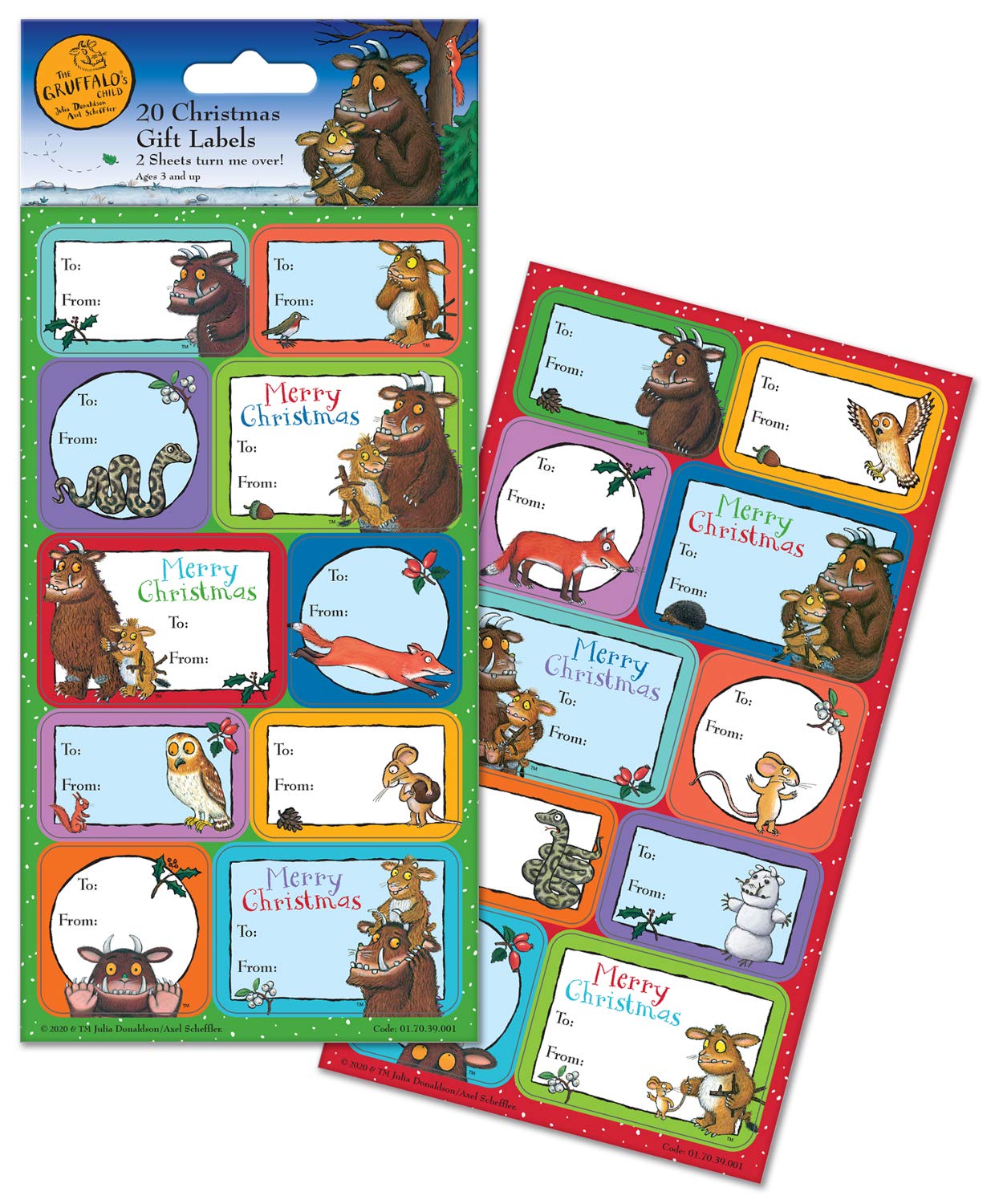 The Gruffalo's Child Christmas Theme Gift Label Stickers | Includes 20 Adhesive Labels | Perfect for Decorating Presents
