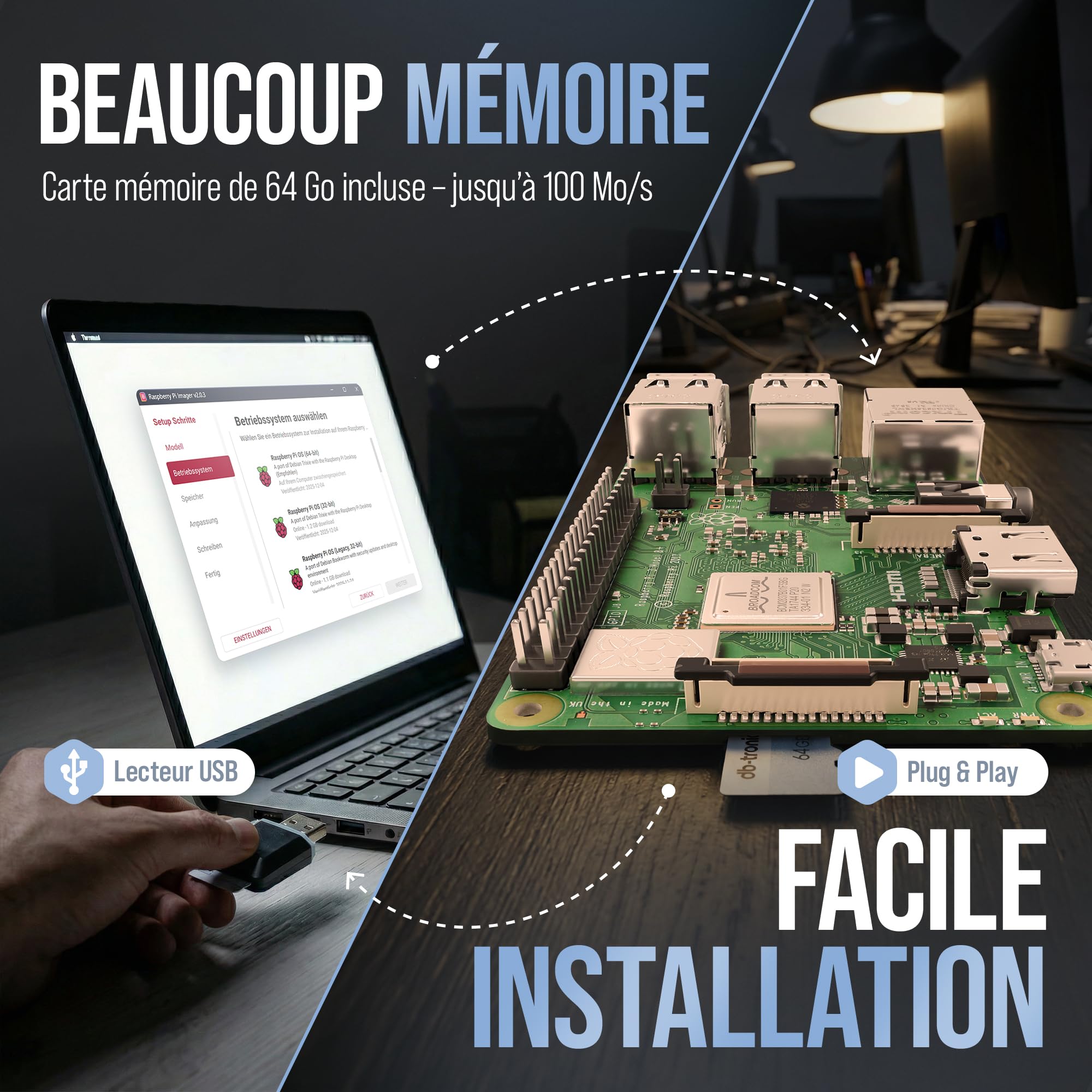 db-tronic Raspberry Pi 3 B+ 1 Go Starter Kit | Édition 64 Go | Alimentation | Boîtier | HDMI 4K | idéal pour Home Assistant et Le Smart Home