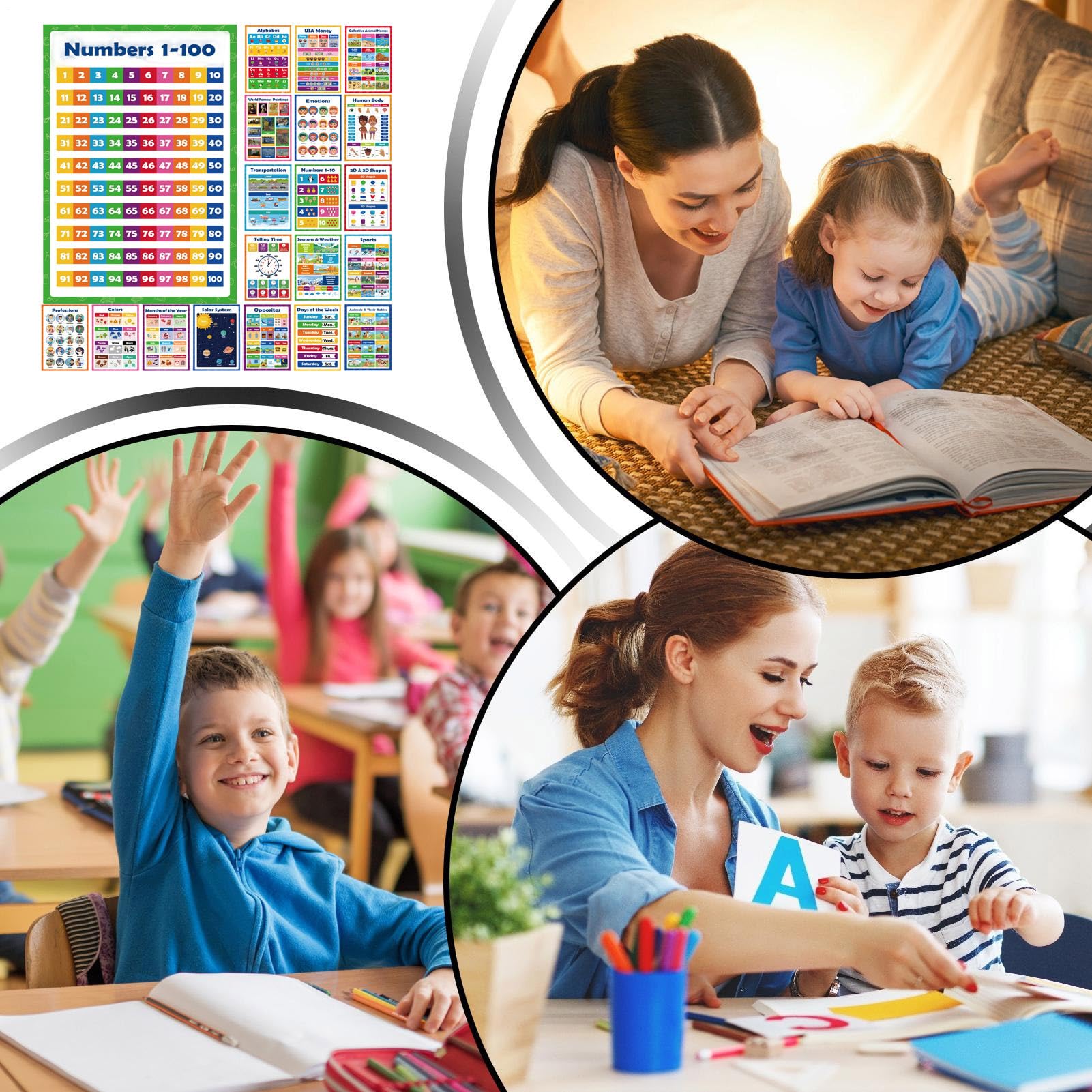 Poster educativo alfabeto numeri per bambini età prescolare asilo scuola ufficio interno