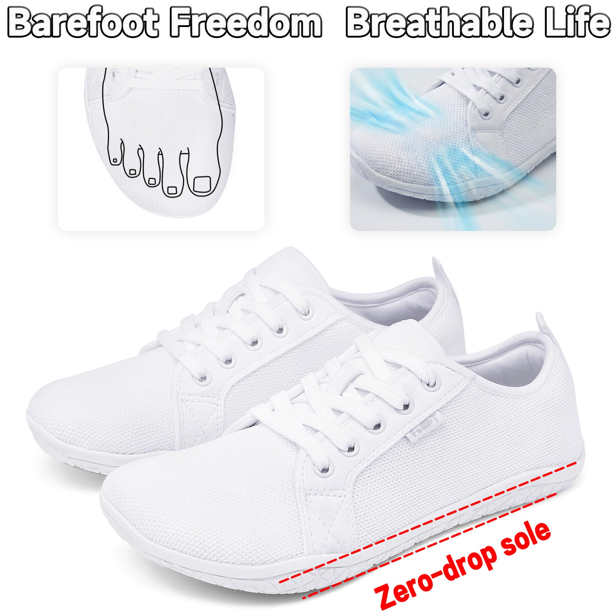 Geweo Barfuss Schuhe Damen Herren Barfußschuhe Sneaker Breite Walking Trail Laufschuhe Minimalistische Zero Drop Sohle Fitness Knit Unisex Breite rutschfest Zehenschuhe Freizeit | Walking Schuhe Breite Barfuss Trail Laufschuhe Minimalistische Fitness Unis