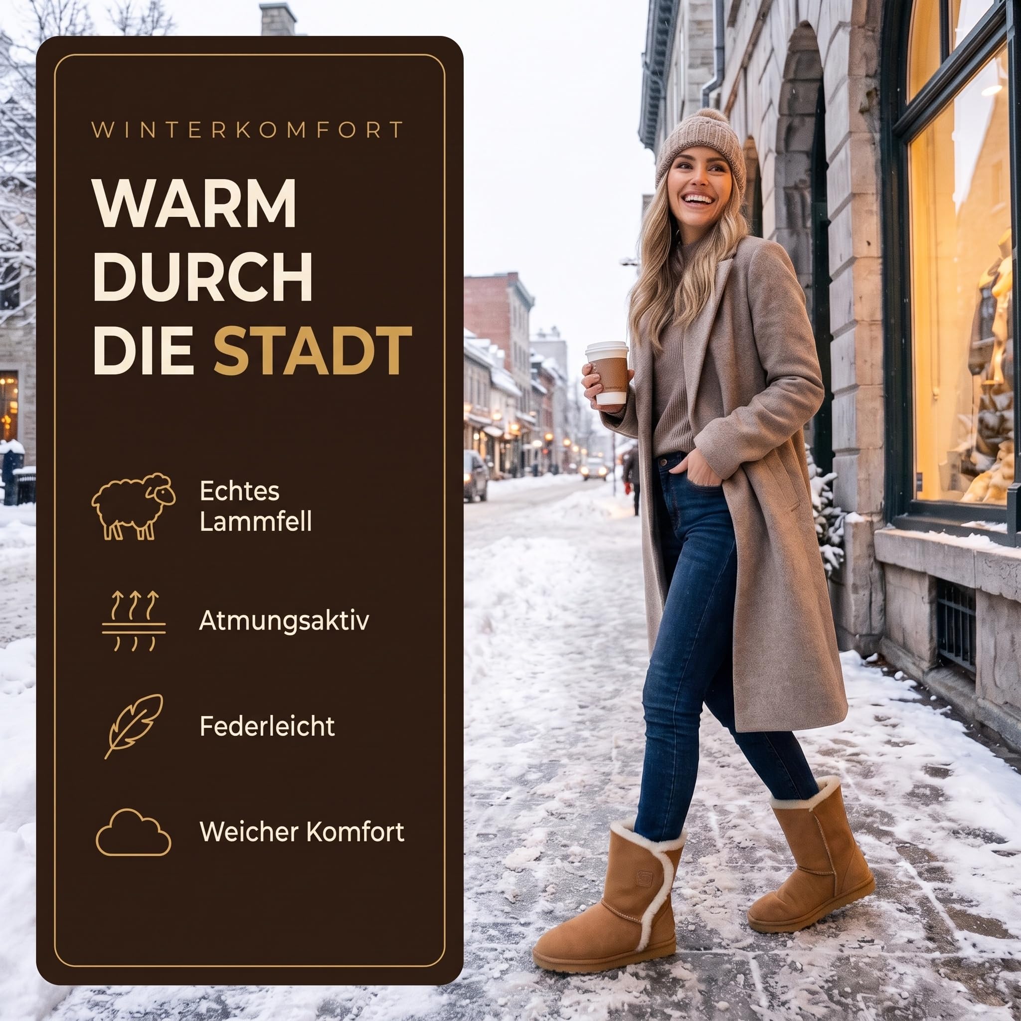 Rohn Moden Helsinki Lammfell Boots Damen – Stiefel Lammfell gefüttert & Winterstiefel aus 100% echtem Lammfell, warm und atmungsaktiv – Lammfell Stiefel Damen – leichte EVA-Gummisohle
