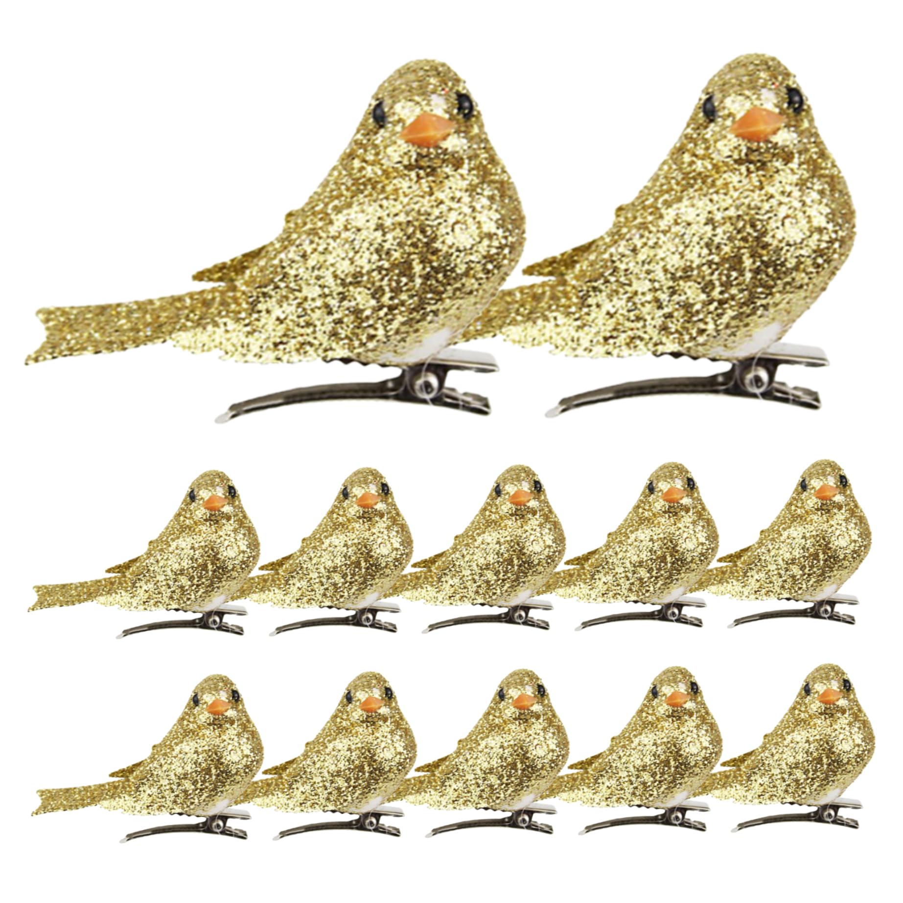 Christmas Birds Ornaments With Clip Artificial Foam Birds for Xmas Tree Wreaths Decorations 12PCS Golden