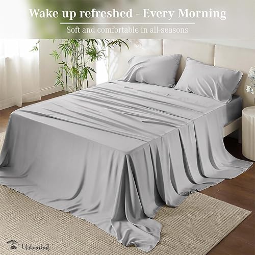 Miniatura 3 de URBANHUT Sábanas de algodón egipcio de 800 hilos, tamaño King, sábanas de fibra larga, juegos de sábanas de 4 piezas para ropa de cama tamaño King,