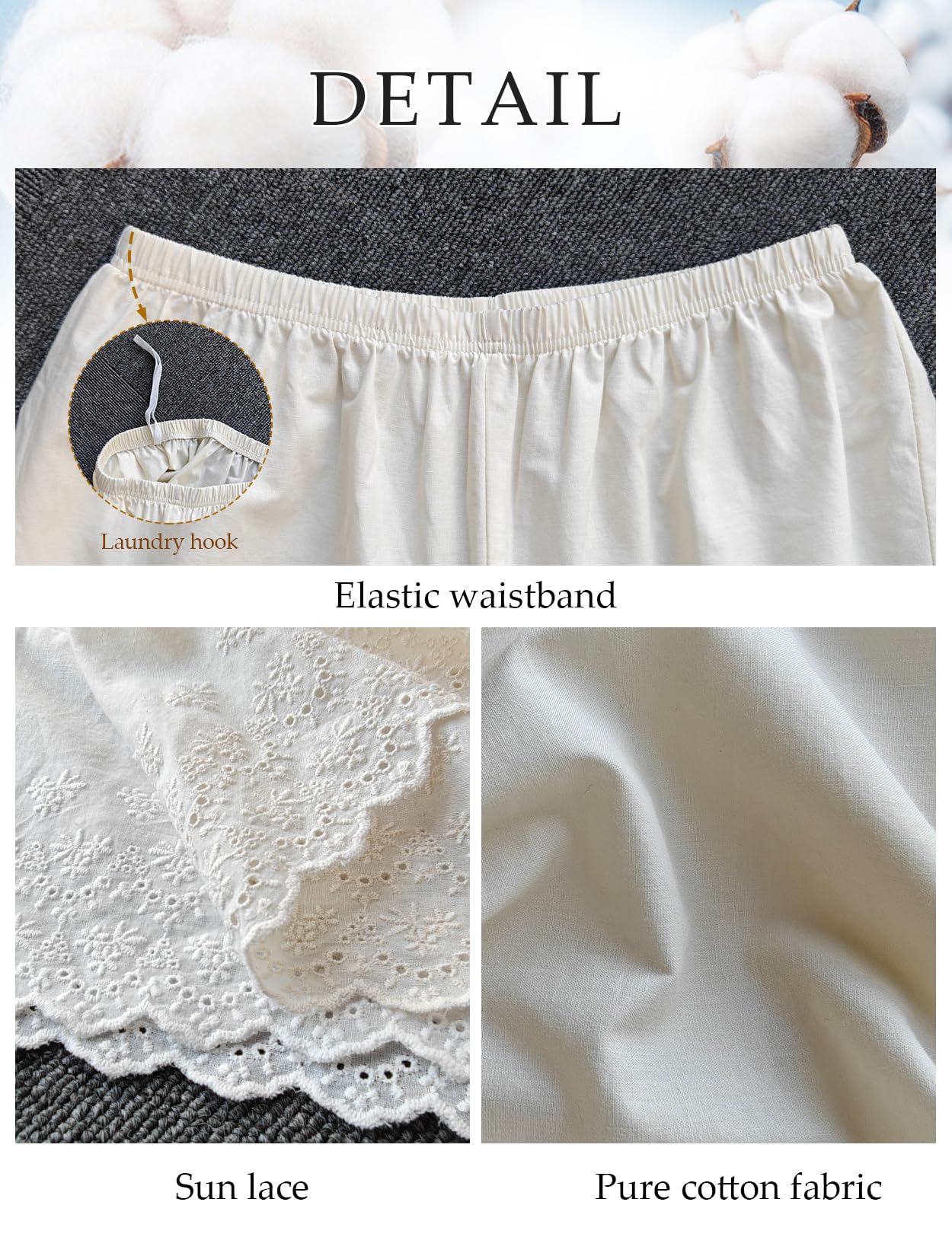 BEAUTELICATE Victoriana Bloomers Mujer Algodón Lolita Pantalones de Pijama Cortos Culotte Adornos de Encaje para Falda Vestido