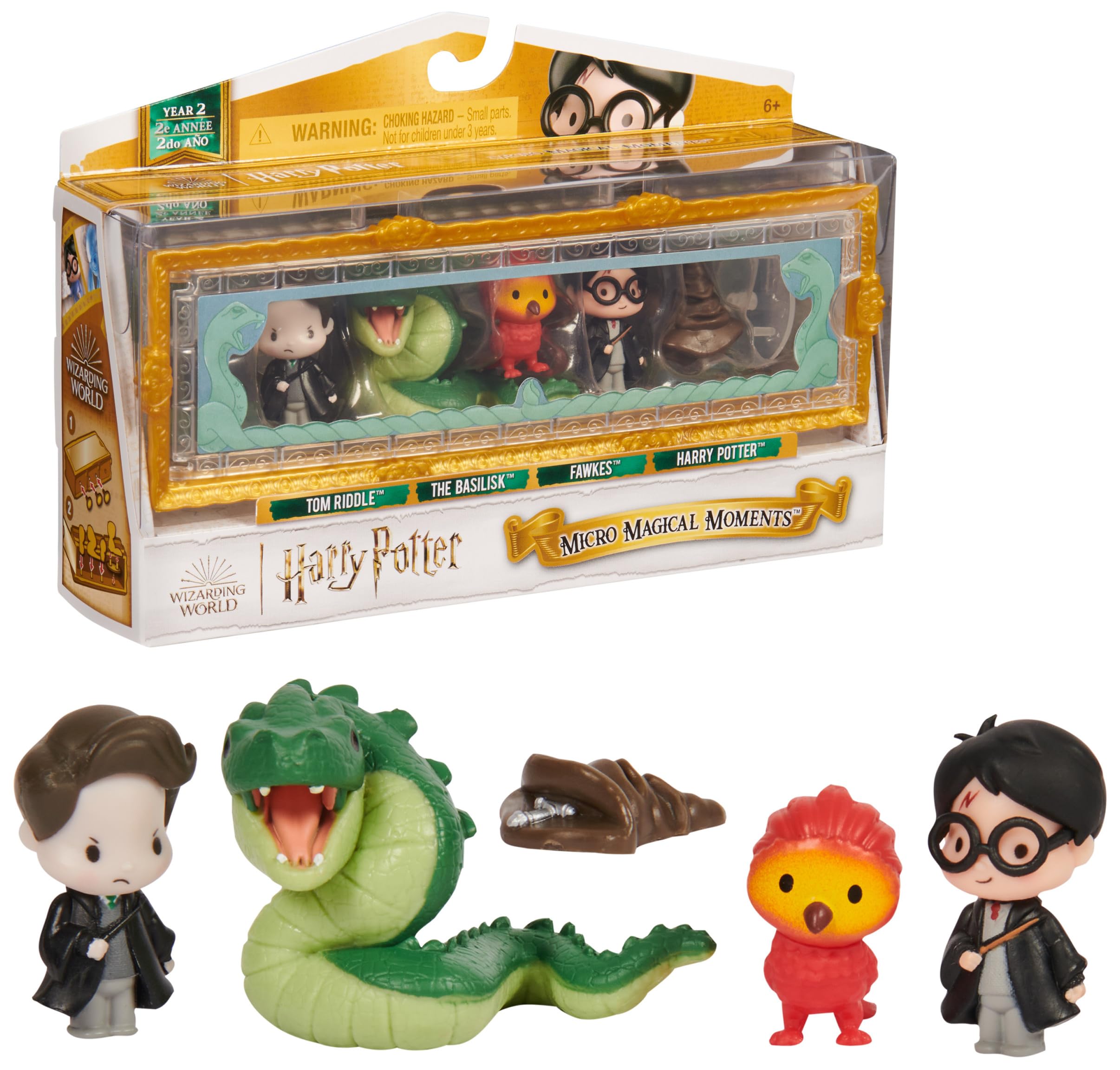 Wizarding World Harry Potter - Micro Magical Moments Sammelfiguren Geschenkset Kammer des Schreckens mit Harry Potter, Tom Riddle, Basilisk, Fawkes und Setzkasten, für Kinder ab 6 Jahren, Fanartikel