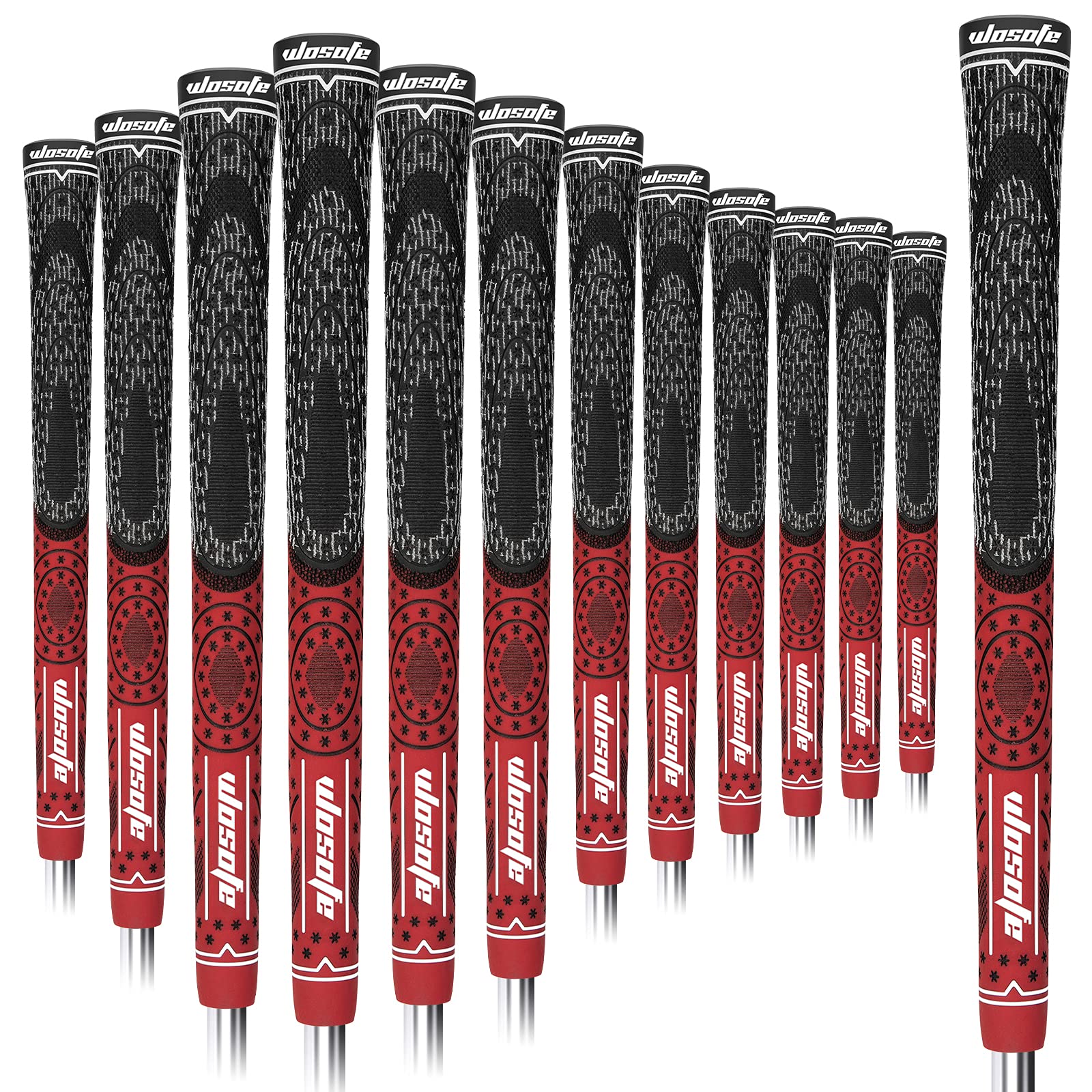 wosofe Golf Grips 13 Pack Cord Rubber Compound Material Hybrid Golf Club Grips Standard Midsize Options of 4 Colors All Weather Performance