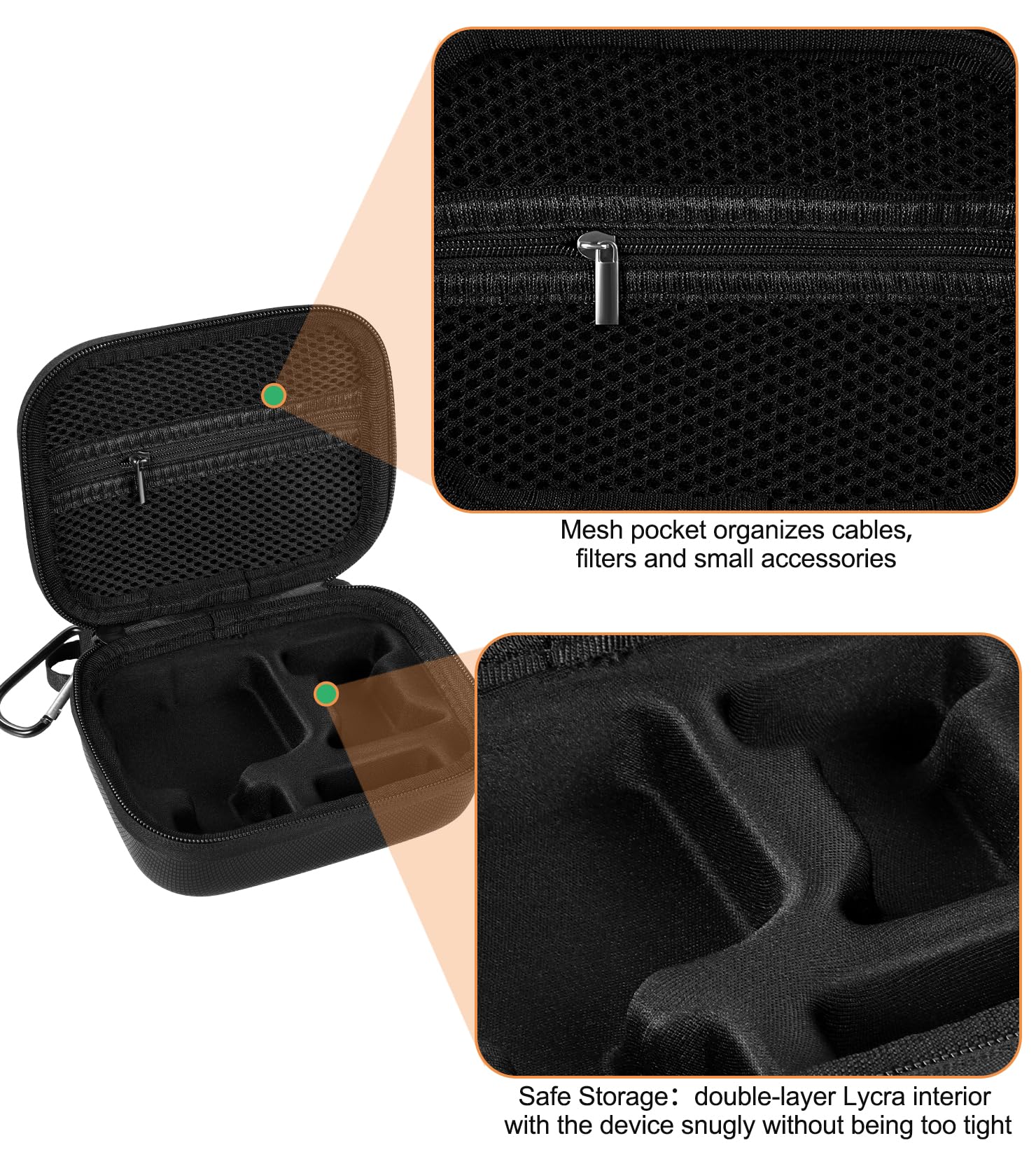 Tragetasche für DJI OSMO Nano, tragbare EVA-Hartschalen-Aufbewahrungstasche mit Metall-Karabiner, ultraleicht, stoßfest, verschleißfest, Outdoor-Reisetasche