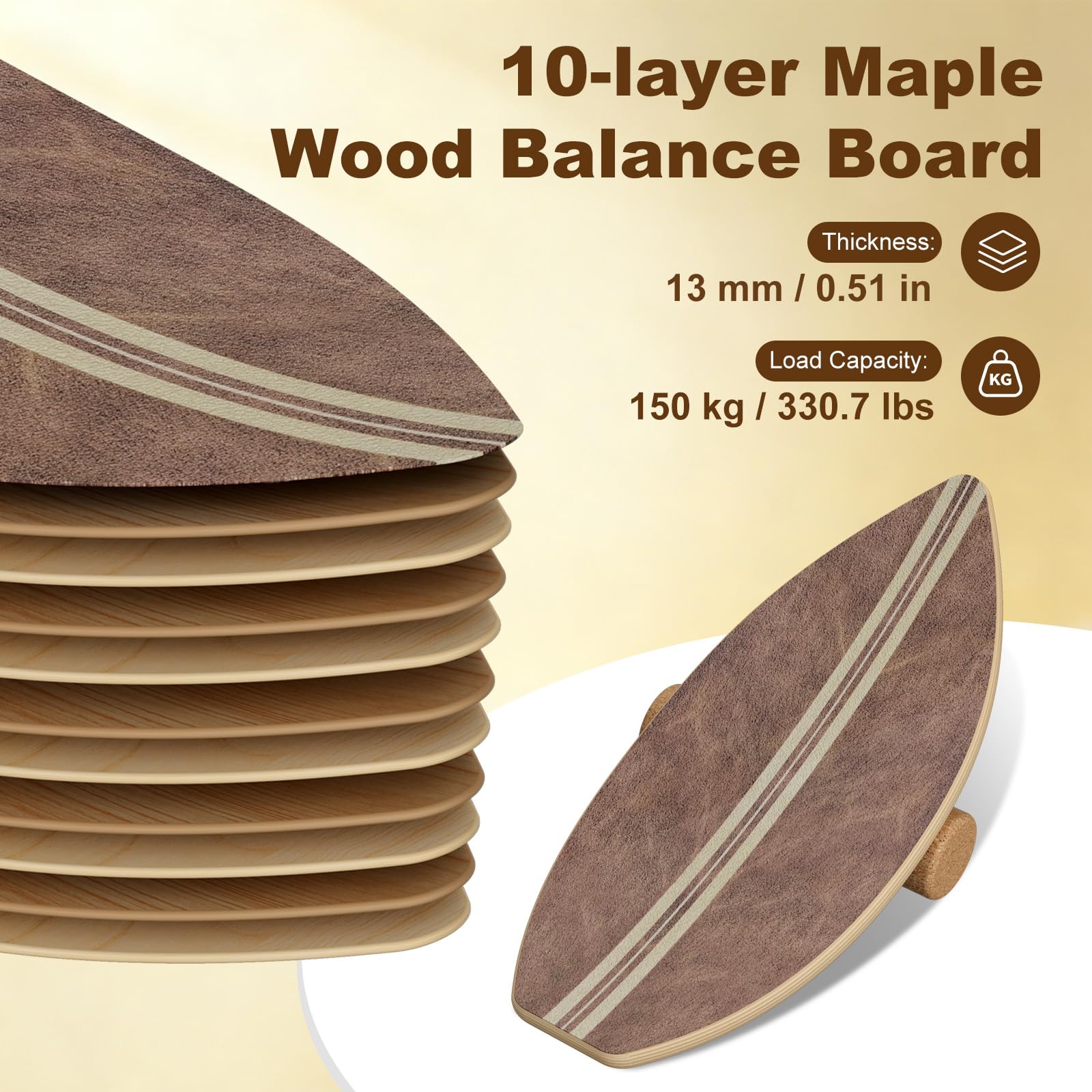 Balance Board,Waveboard Wobble Board,Wackelbrett Balanceboards - Surf-Trainer Erwachsene & Jugendliche,Gleichgewichtstrainer Balance Board Kinder,Balance Board Holz bis 150 kg Belastbar