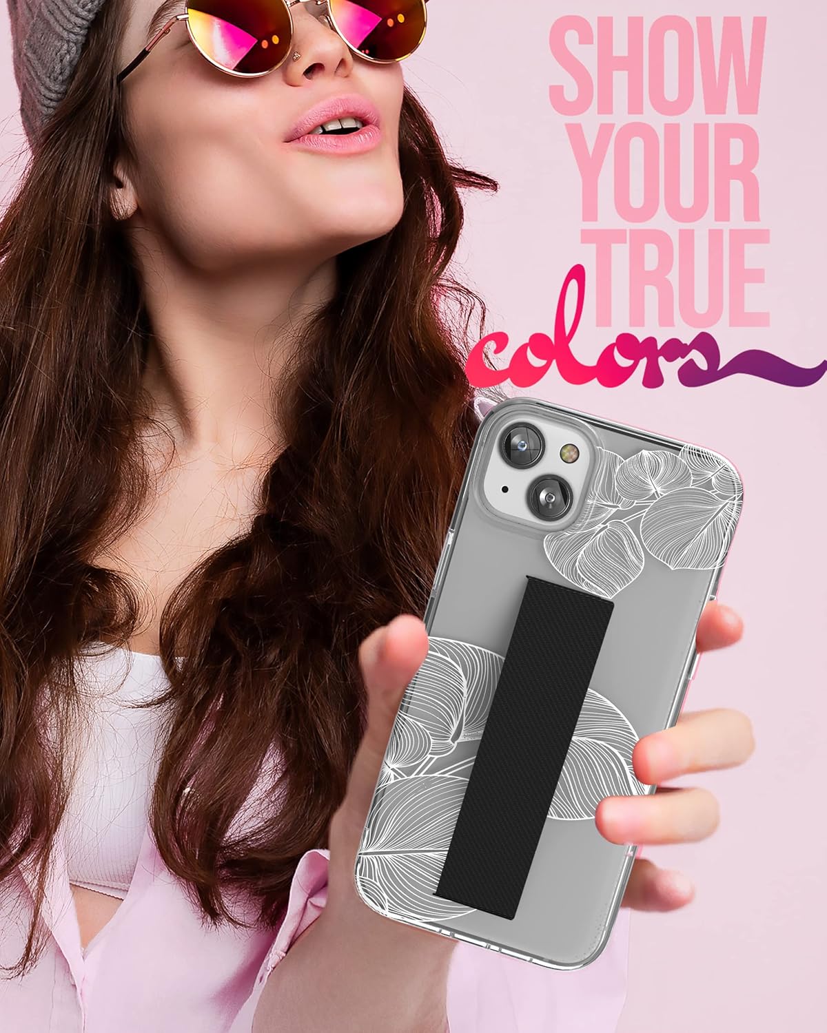 ENCASED Finger Loop Case Designed for iPhone 14 with Strap Grip and Screen Protector (Clear/White Lace Leaf) - Image 4