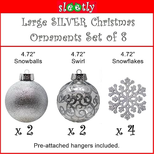 Miniatura 2 de Sleetly Adornos grandes y plateados para árbol de Navidad, decoraciones navideñas, bolas de 4.72 pulgadas de plástico inastillable de nieve con