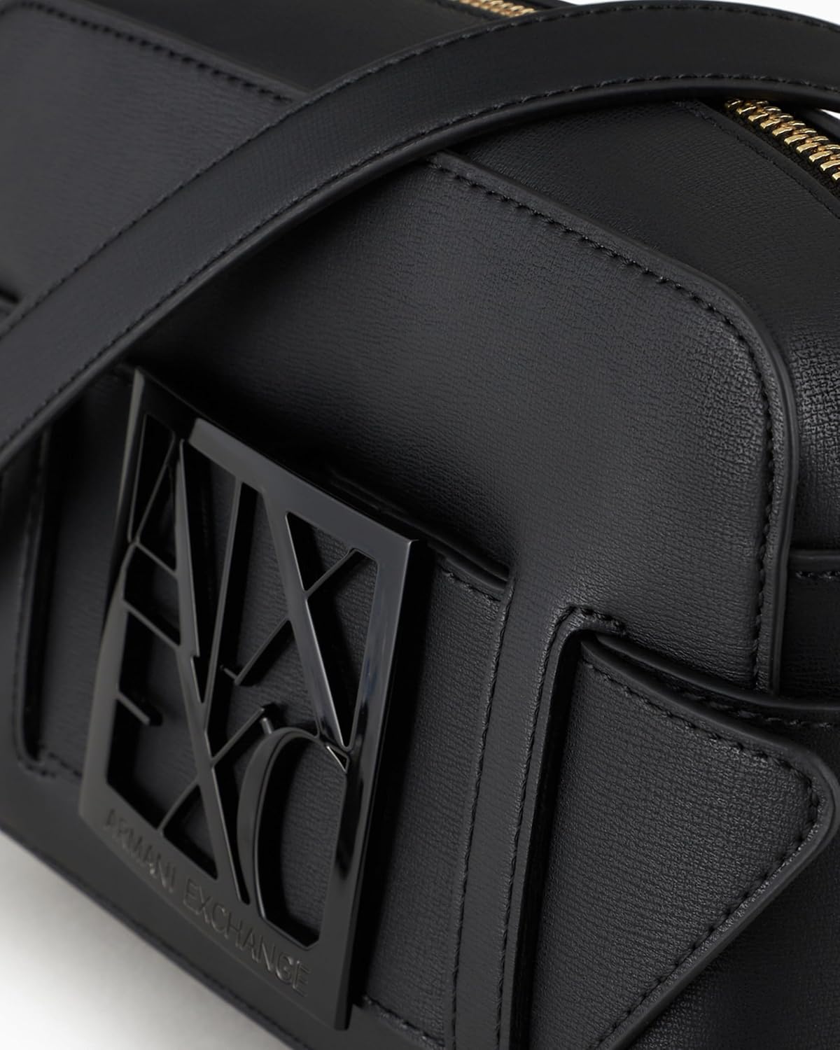 Armani Exchange Women's Logo Placket Top Zip Camera Crossbody Bag, Black, One Size - Image 5