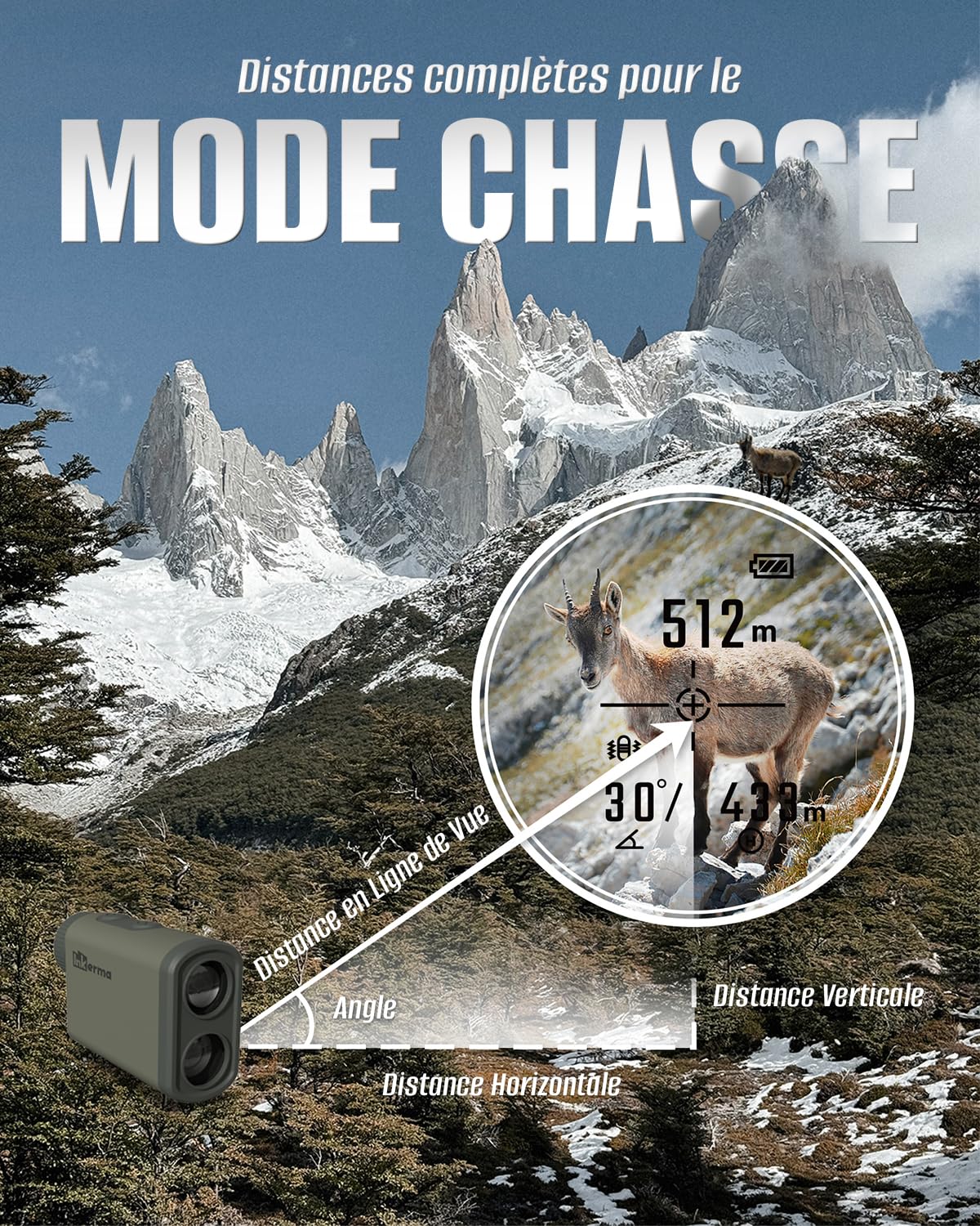 Inkerma Télémètre Golf Chasse 1000/1200M Rechargeable Grossissement 6X Écran LCD Angle Compensation Pente