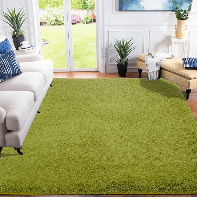 XSIVOD Rug Living Room, Ultra Soft Bedroom Rugs Area Rugs for Living Room Floor Carpet, Luxury Fluffy Shag Lounge Rug Ideal for Bedroom, Nursery, Kids Baby Room, 120x160cm, Green