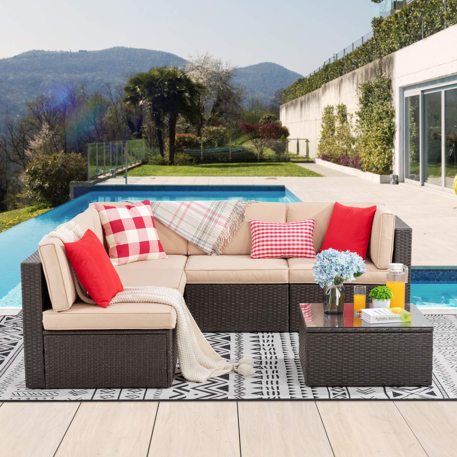 Vongrasig 6 Piece Patio Furniture Set, Small Outdoor Sectional Sofa