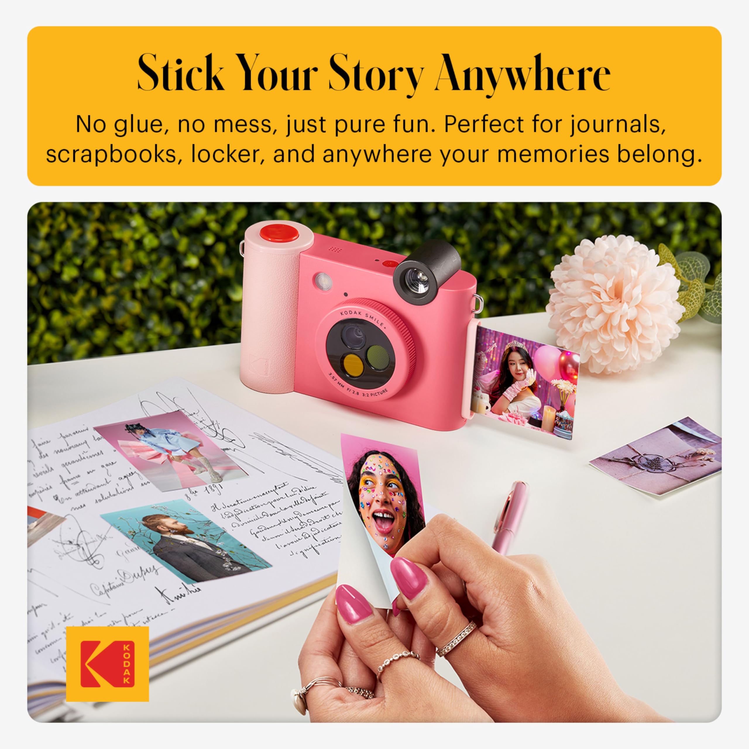 KODAK Smile+ 2-in-1 Digitale Sofortbildkamera & Bluetooth Fotodrucker Starterpaket + Weiche Tasche + Zink 20 Blatt - Fuchsia