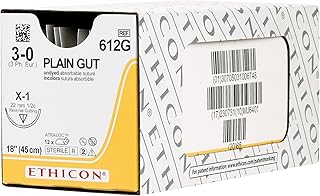 Ethicon Surgical Gut (Plain) Suture, 612G, Natural Absorbable, X-1 (22 mm), 1/2 Circle Needle, Size 3-0, 18' (45)