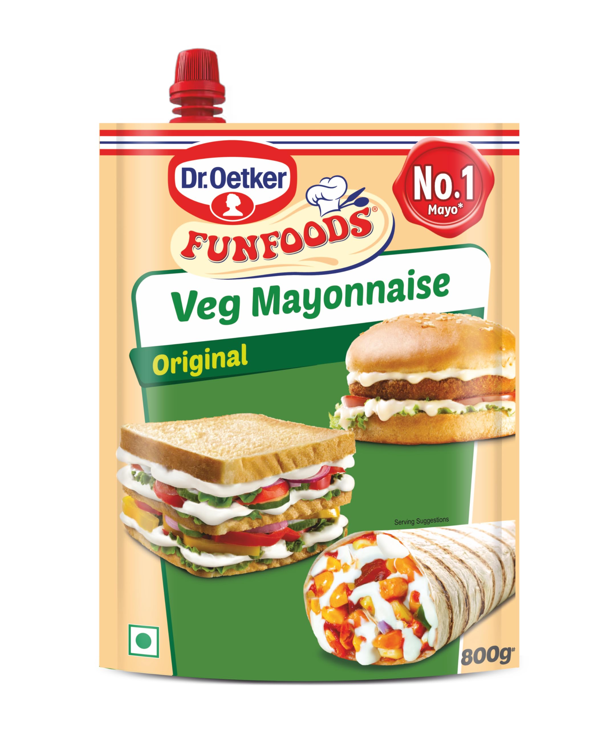 Dr. Oetker FunFoods Veg Mayonnaise Original, 800g Pouch | 100% Vegetarian | No Cholesterol or Trans Fat | Rich & Creamy Eggless Mayo Spread for Sandwiches, Wraps, Burgers & Salads