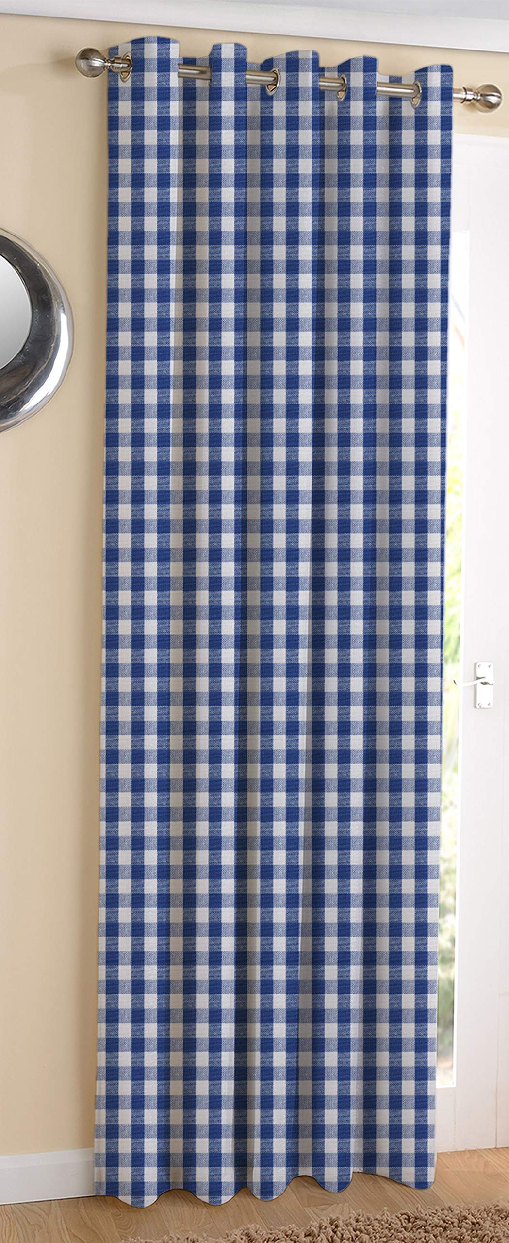 AIRWILL Cotton Gingham Check Blue Designed Blackout and Room Darkening 5ft Window Curtains Pack of 1 pc. (Checks - Blue)-image-0