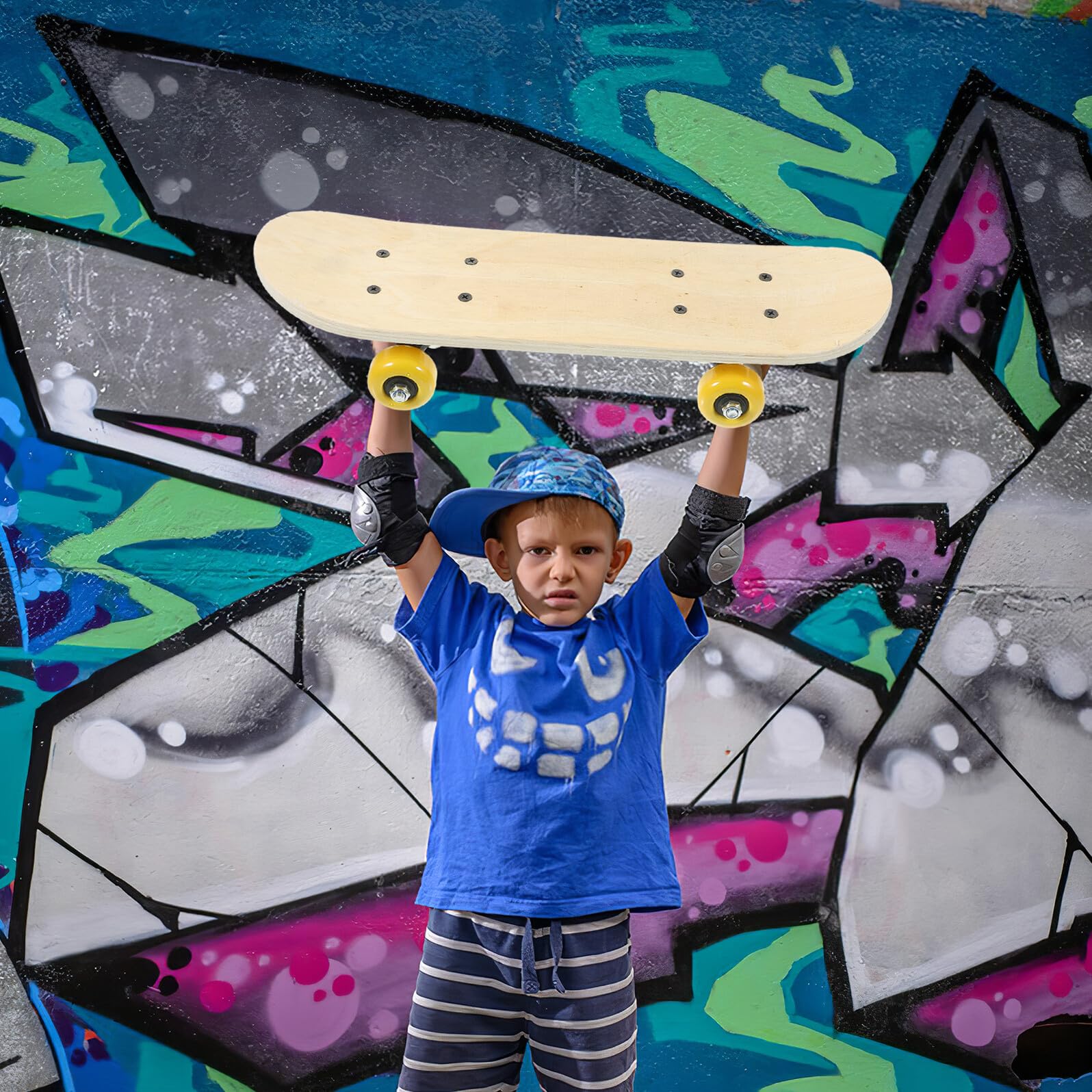 FOMIYES Kinder Selbstgemacht Skateboard Satz mit Holzdielen Stabiles Kleines Skateboard zum Bemalen Inklusive Pinsel und Farben für Kreative Malprojekte im Selbstgemacht Zufällige Farbe | Graffiti Bastelset mit Pinsel und Pigment, Stabile Struktur, Leicht