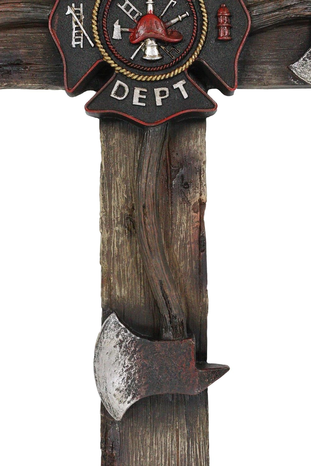 Ebros Gift 19.75" H Rustic Western Fire Department Maltese Emblem Badge and 2 Fireman Axes Faux Wood Planks Wall Cross Decor Plaque Crucifix Inspirational Christian Themed Accent Decorative Crosses