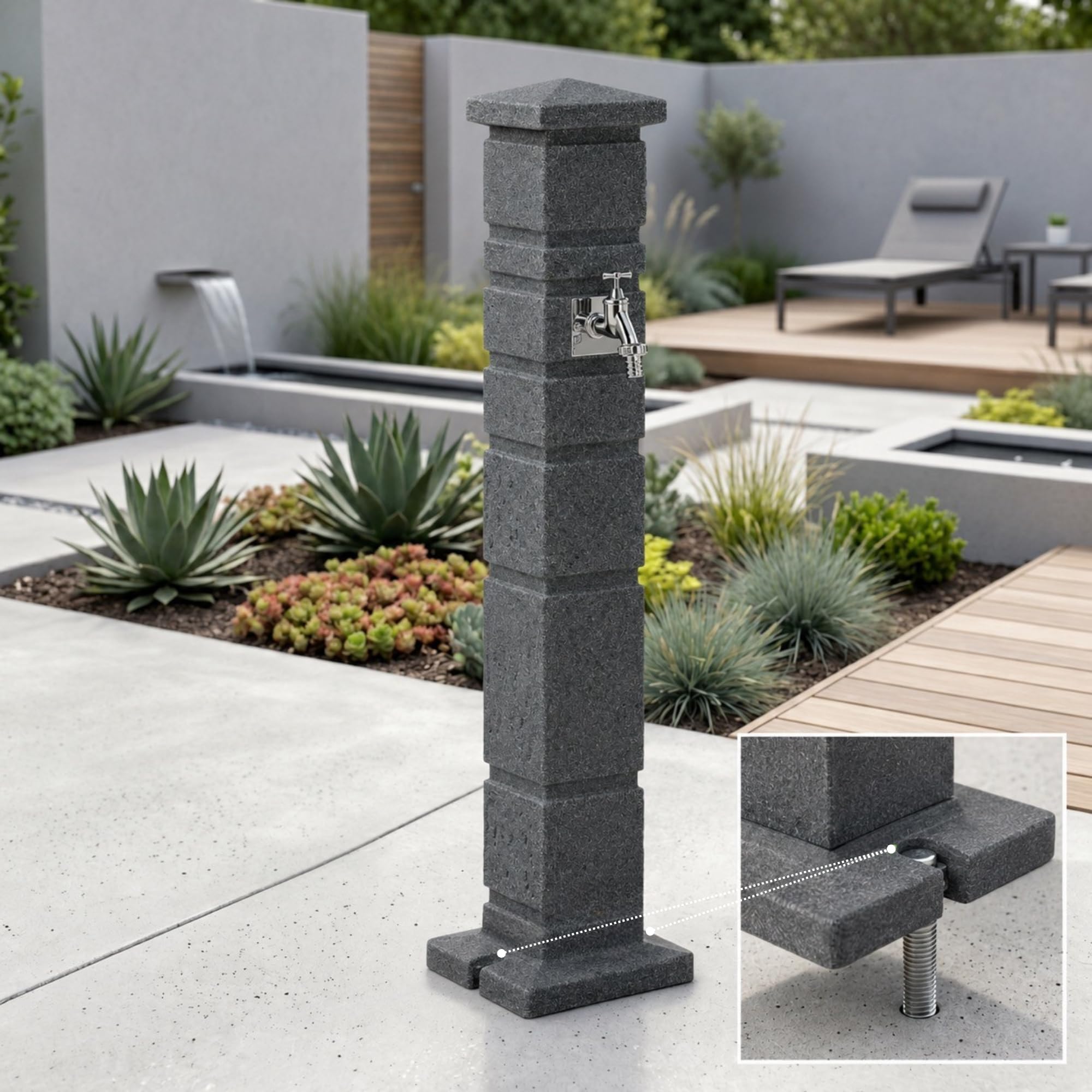 YourCasa Classic Wassersäule Garten Granit-Optik | Römische Wasserzapfsäule mit 3/4 Wasserhahn & Aufbewahrungsbox | 111 cm Standbrunnen Zapfstelle | Witterungsbeständig (Anthrazit)