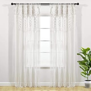 Lush Decor Boho Macrame Cotton Window Curtain Panel 40x84 White - Hand-Knotted Room Divider, Wedding Backdrop, Boho Wall Hanging