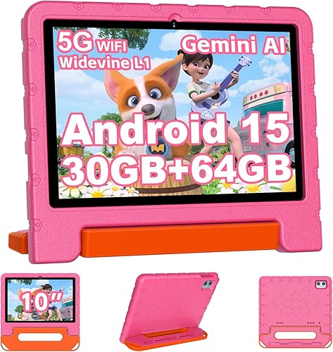 Tableta infantil 2025 con Android 15 de 10 pulgadas para niños Octa-Core, 30 GB+64 GB (TF 1 TB), tableta para niños pequeños con funda a prueba de