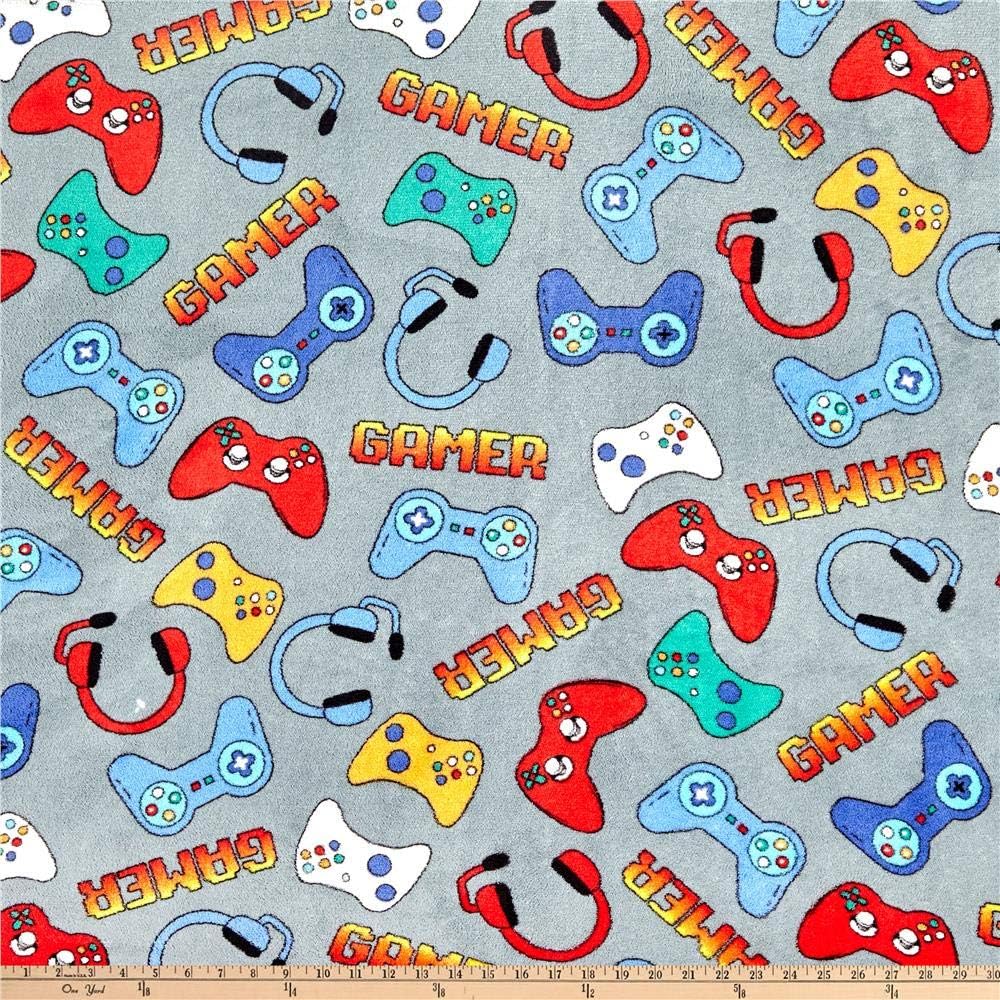 Whisper Fleece Video Games Grey, Fabric by the Yard