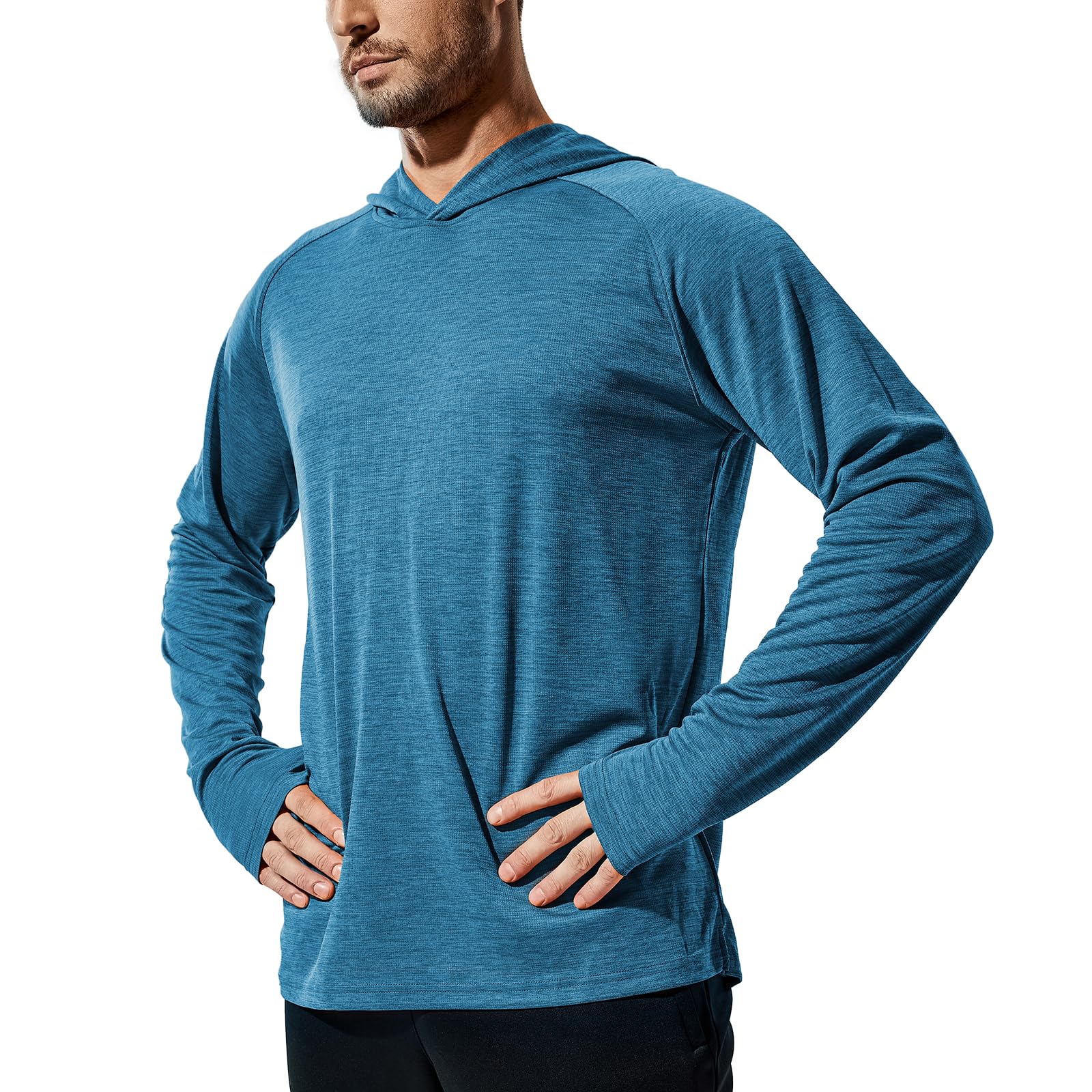 MIER Men's UPF 50+ Sun Protection Hoodie Long Sleeve SPF Fishing Hiking Running Thumbhole Shirts Hooded Quick Dry Lightweight
