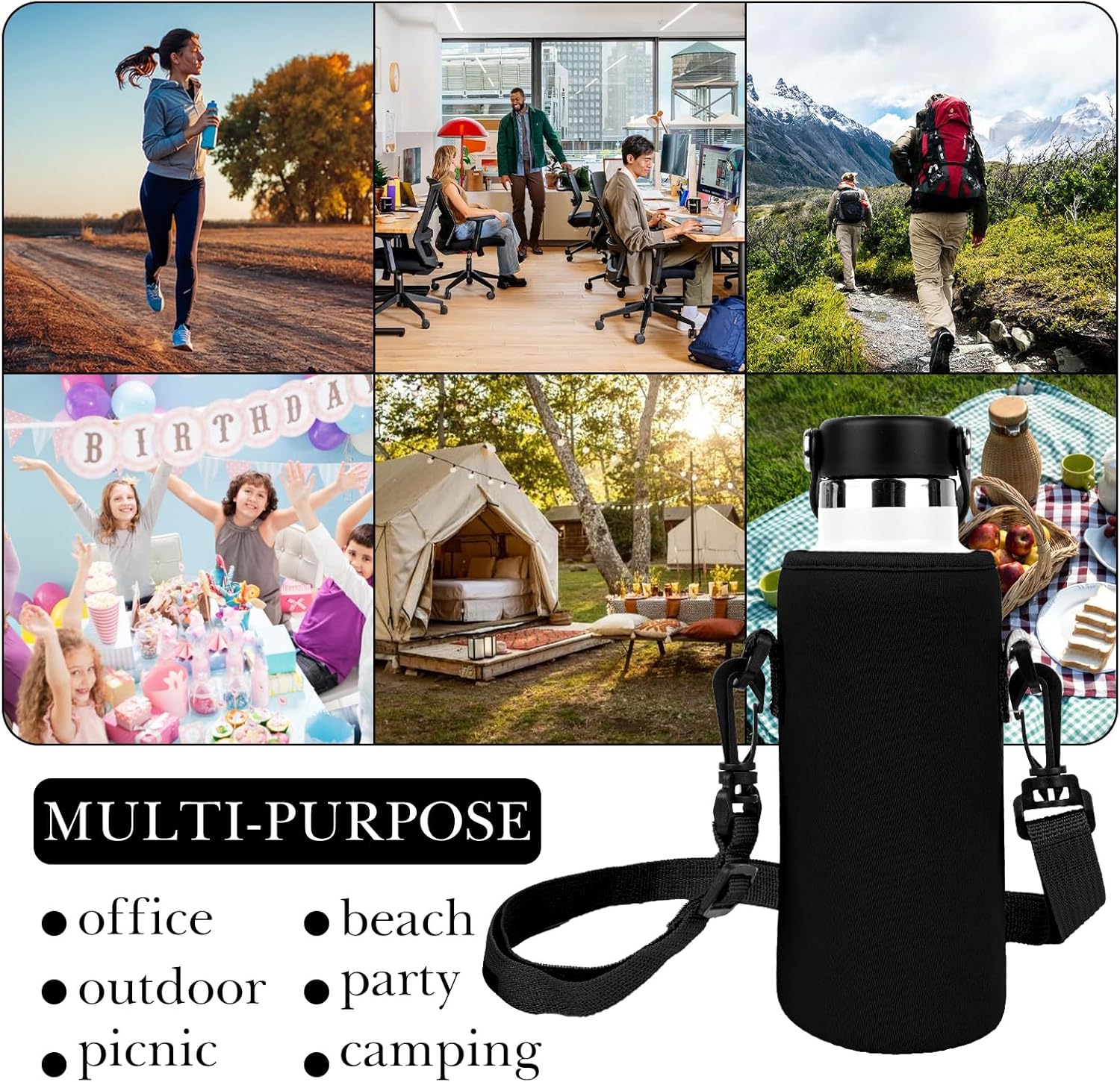 Linkidea Water Bottle Carrier with Strap Compatible with Simple Modern Summit Collection 40oz, Hydro Flask Wide Mouth, Waterbottle Sling Bag Holder with Shoulder Strap (Black) - Image 6