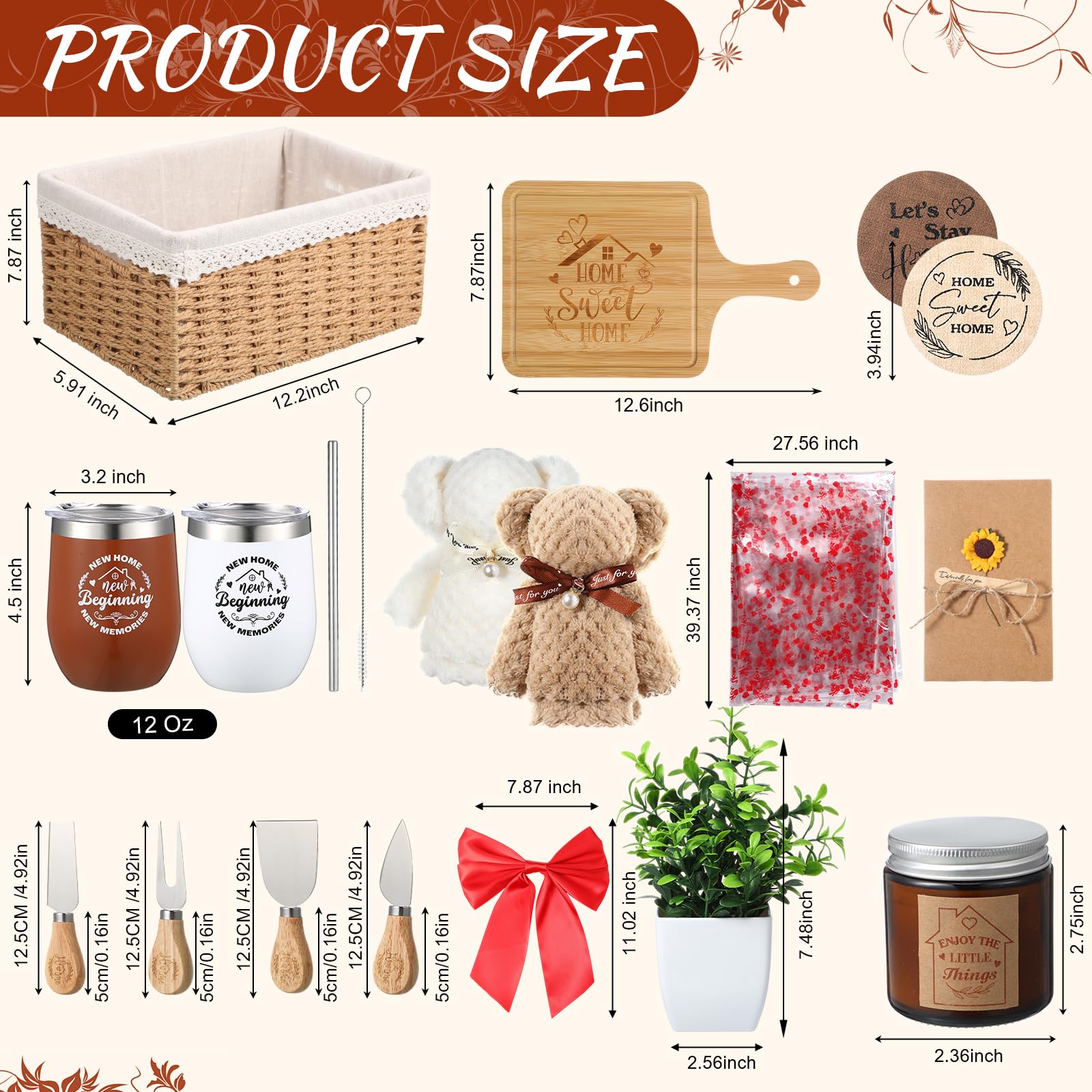 Cesta de regalo de inauguración de la casa, 21 piezas, regalo de inauguración de la casa para nuevos regalos de cierre de apartamentos, regalos para compradores, parejas, mujeres, hombres