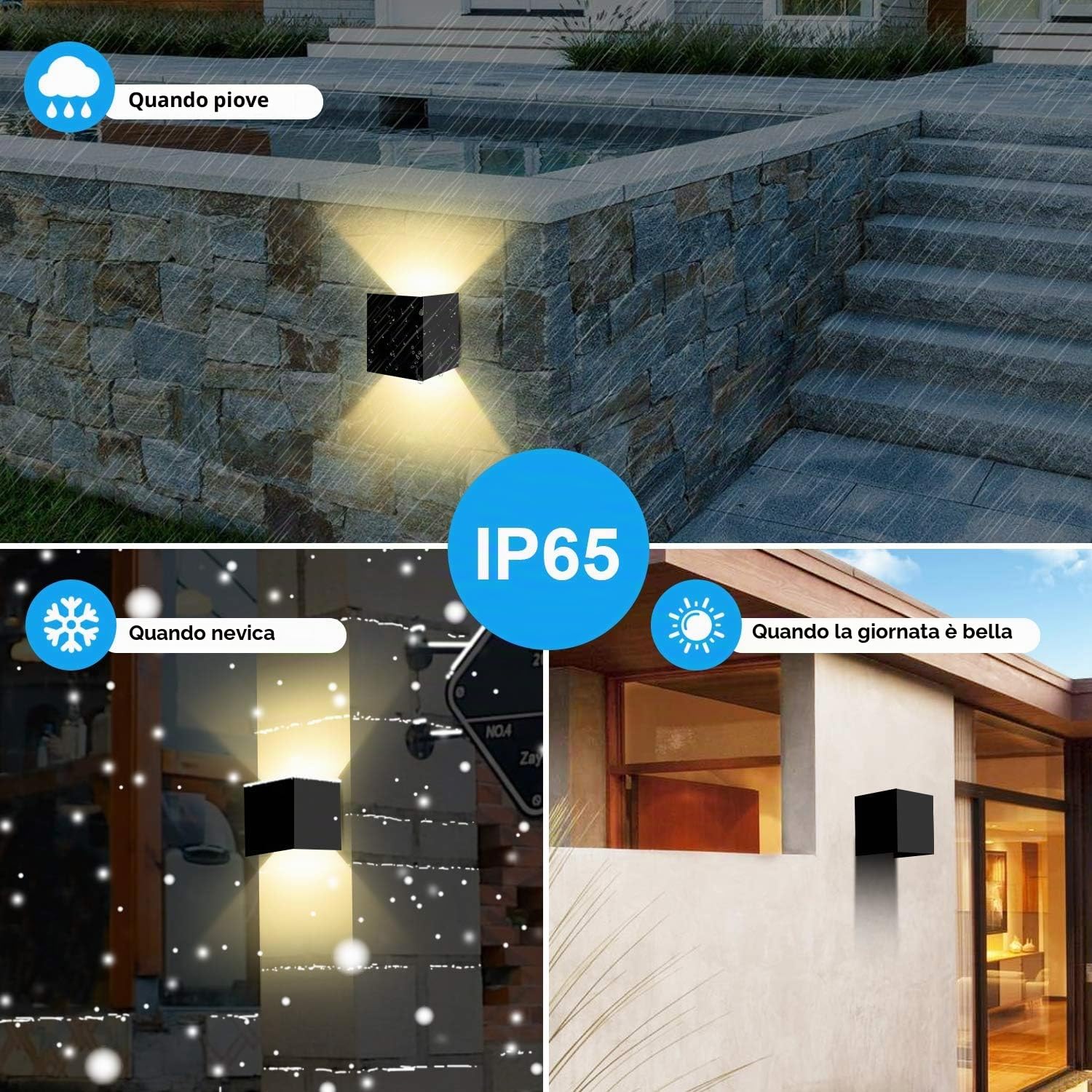 Kingwei 8 lampade da parete a LED per interni ed esterni, 12 W, fascio di luce regolabile su e giù, impermeabile, IP65, luce bianca calda, 3000 K, illuminazione da parete nera