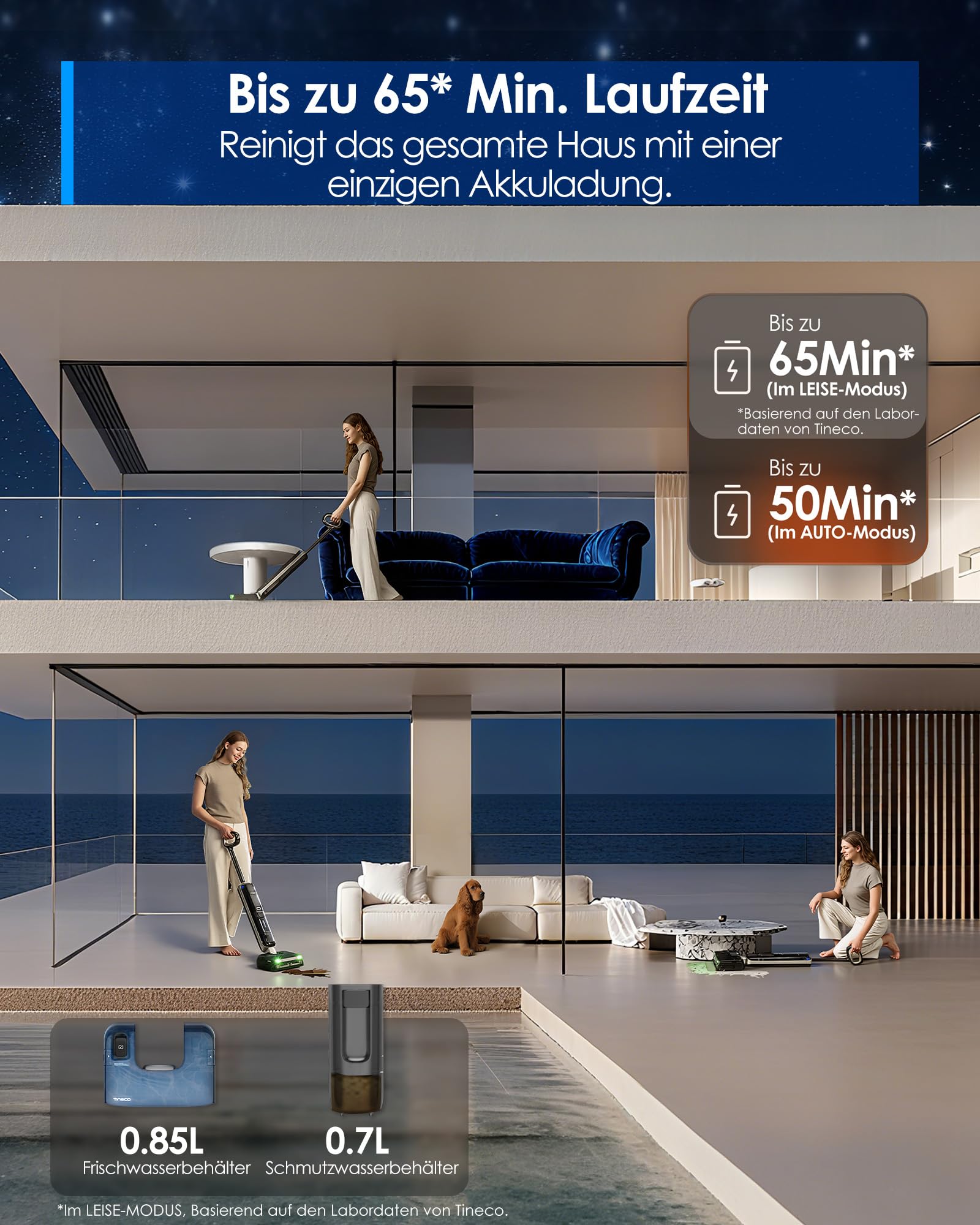 Tineco Floor ONE S9 Master Nass Trockensauger, StreakFree-Abzieher, ThermoBlast-Tech, 9,9 cm Superflaches Gehäuse, 23000Pa Saugerkraft, Flashdry-Selbstreinigung, 150° Grüner DustReveal-Licht